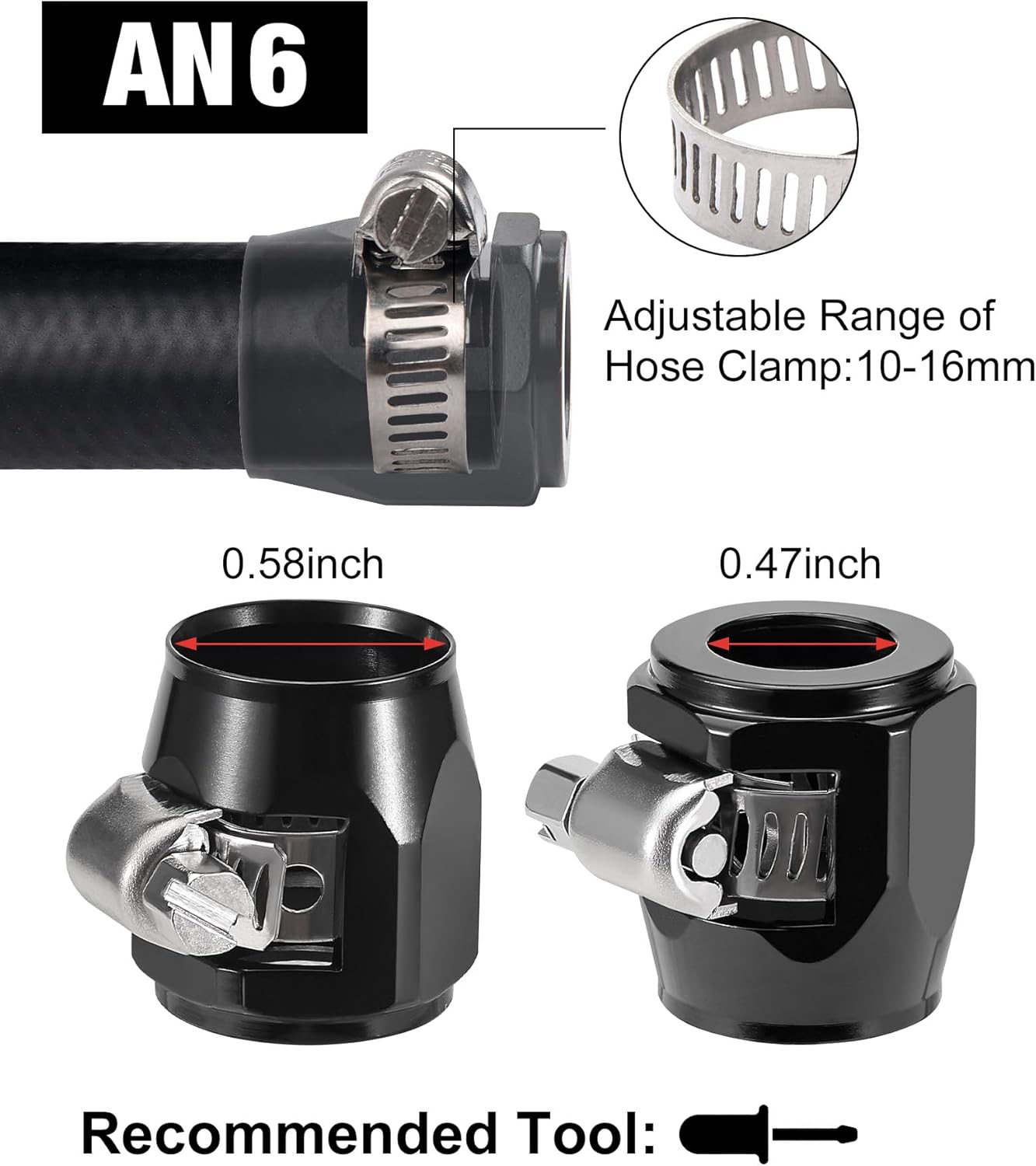 6AN Hose Finisher Clamp Aluminium Black for Stainless Braided Hoses,Rubber Hoses End Finisher - Image 2