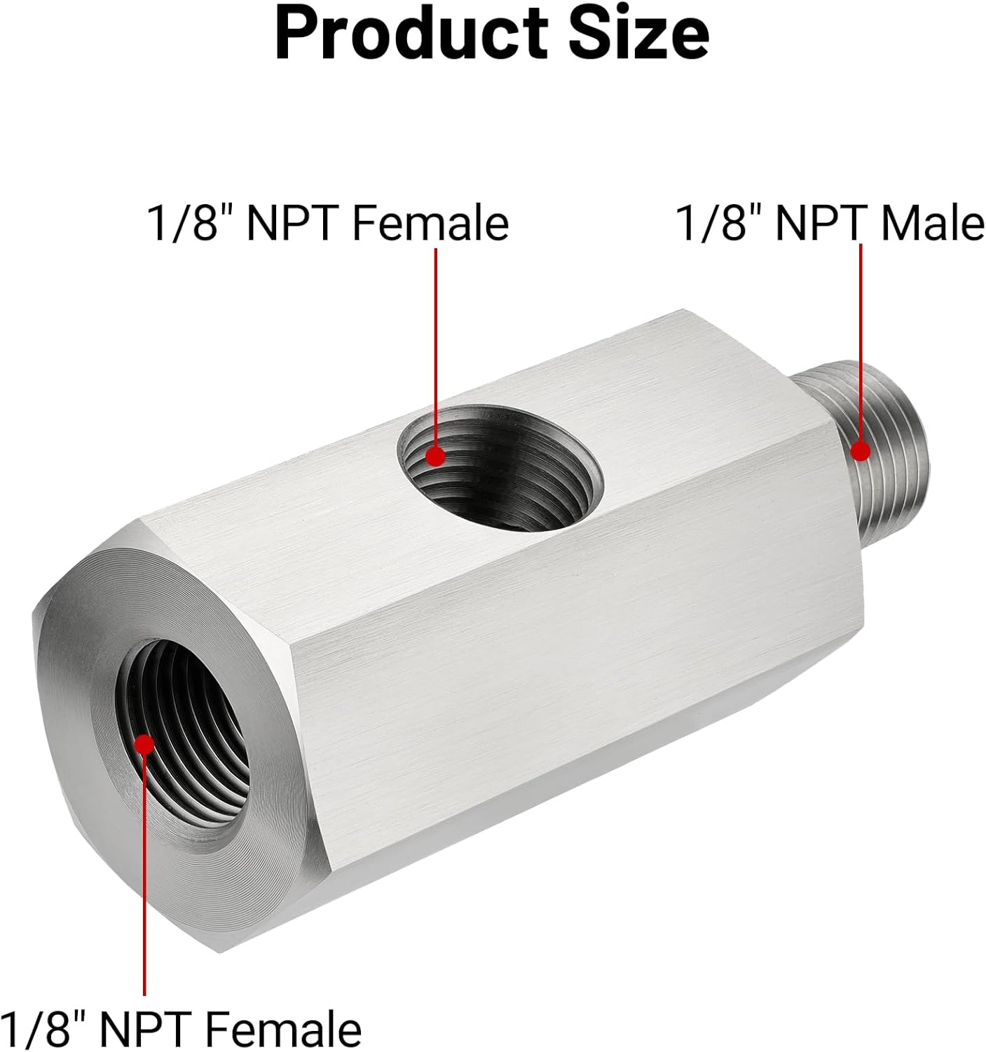 1/8 NPT Oil Pressure Sensor Tee Adapter, Stainless Steel 1/8 NPT Female to Male Threaded Oil Pressure Adapter with 1/8 NPT Female Port, Sliver - Image 2