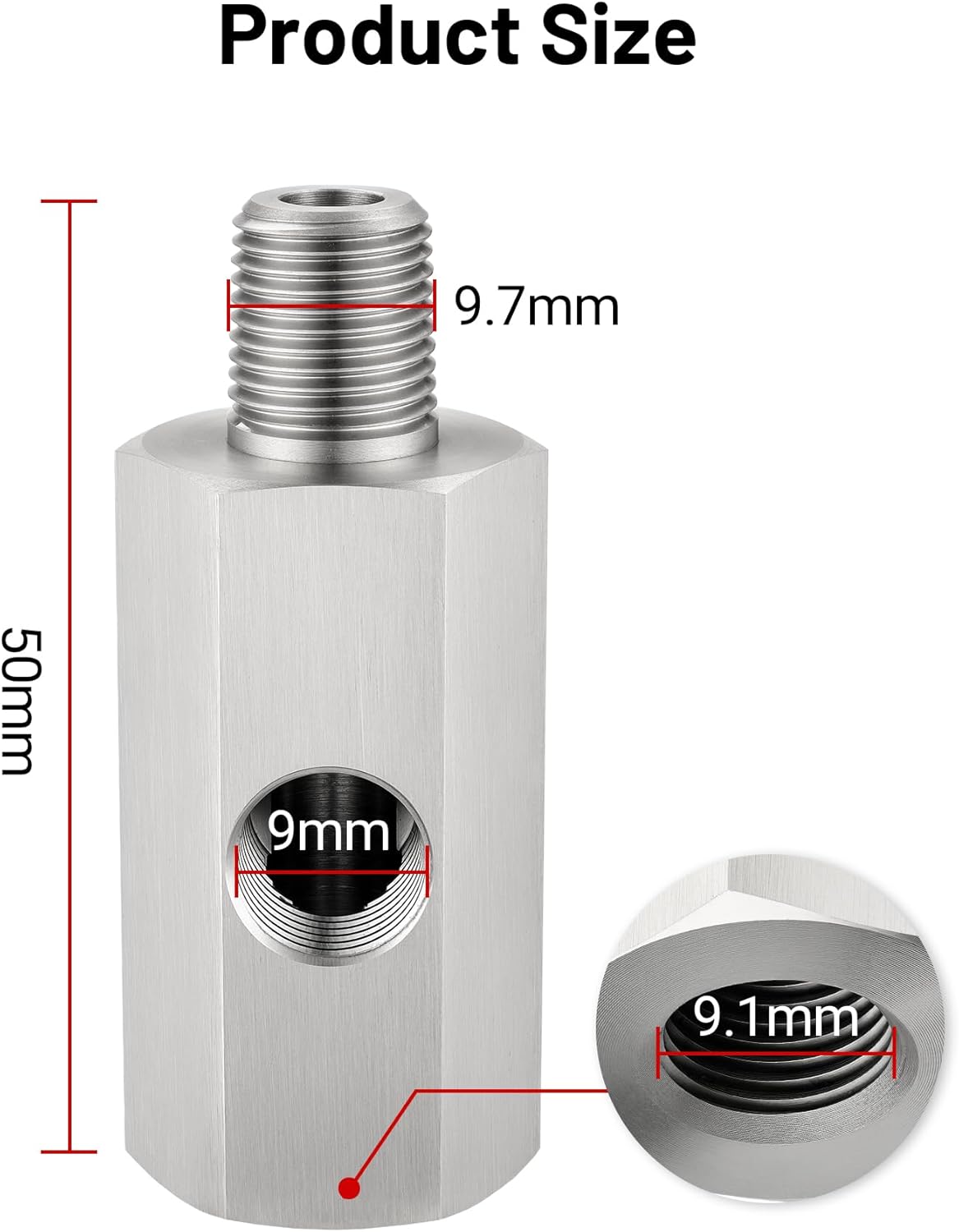 1/8 NPT Oil Pressure Sensor Tee Adapter, Stainless Steel 1/8 NPT Female to Male Threaded Oil Pressure Adapter with 1/8 NPT Female Port, Sliver - Image 3