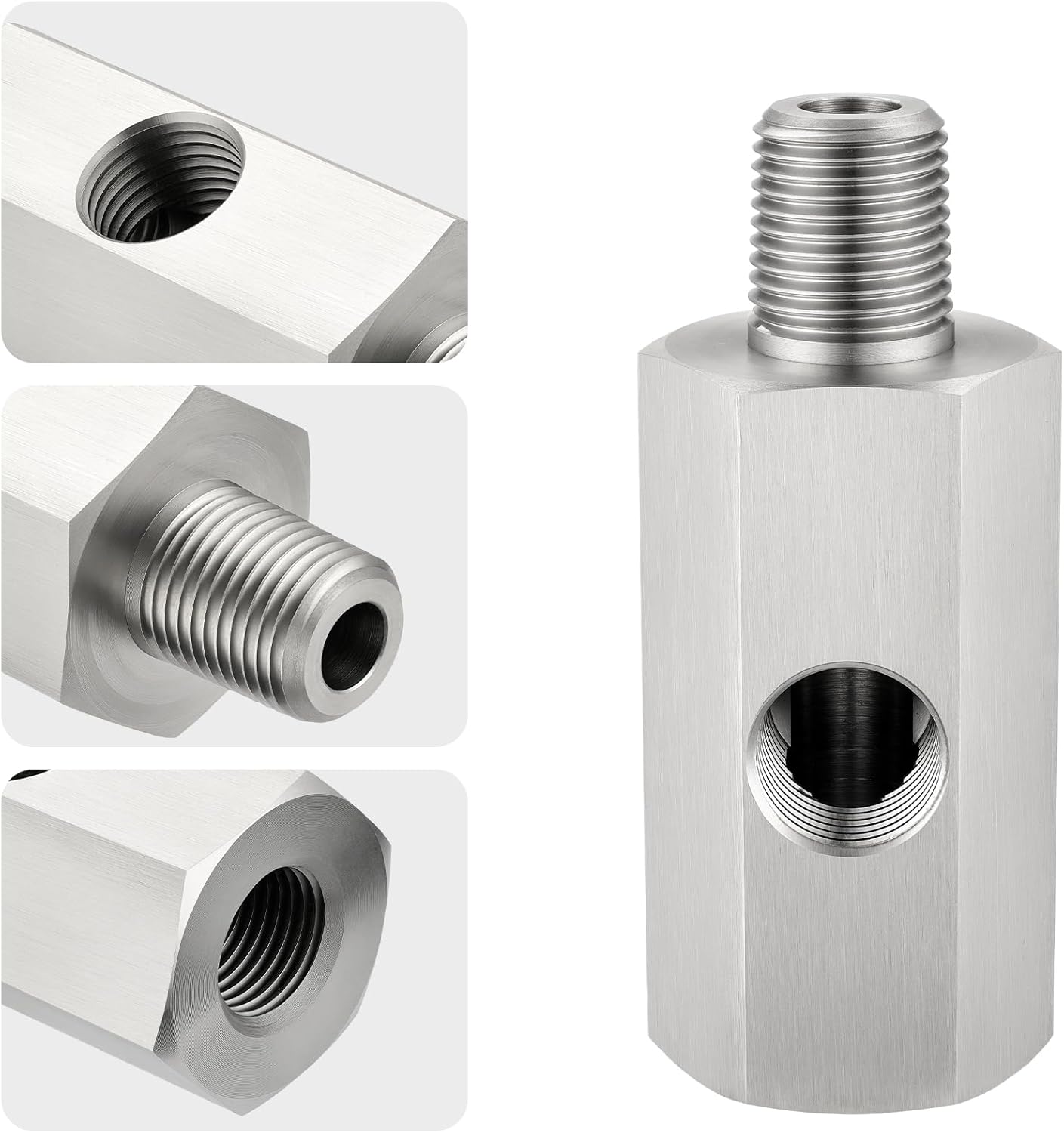 1/8 NPT Oil Pressure Sensor Tee Adapter, Stainless Steel 1/8 NPT Female to Male Threaded Oil Pressure Adapter with 1/8 NPT Female Port, Sliver - Image 4