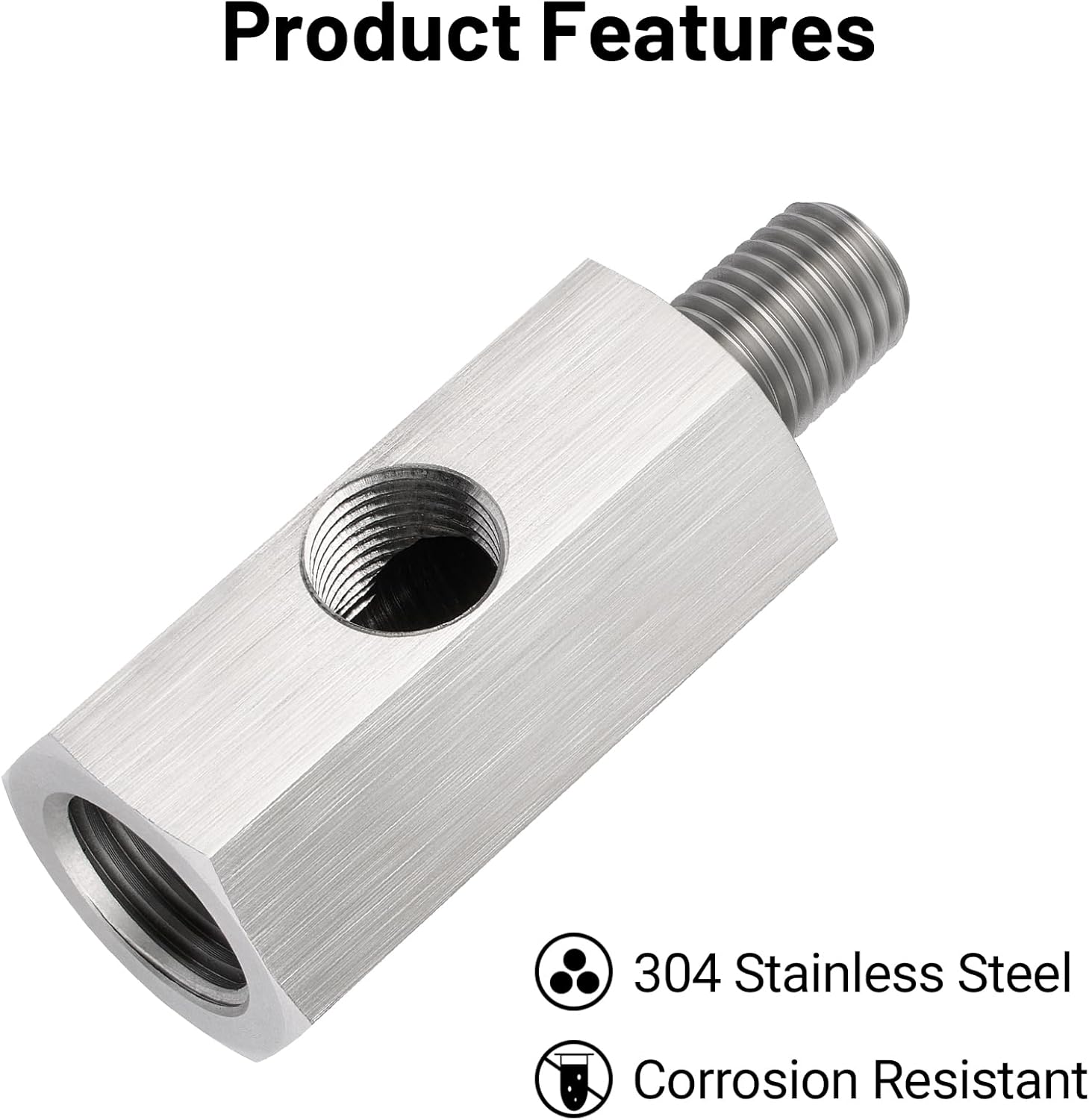1/8 NPT Oil Pressure Sensor Tee Adapter, Stainless Steel 1/8 NPT Female to Male Threaded Oil Pressure Adapter with 1/8 NPT Female Port, Sliver - Image 5