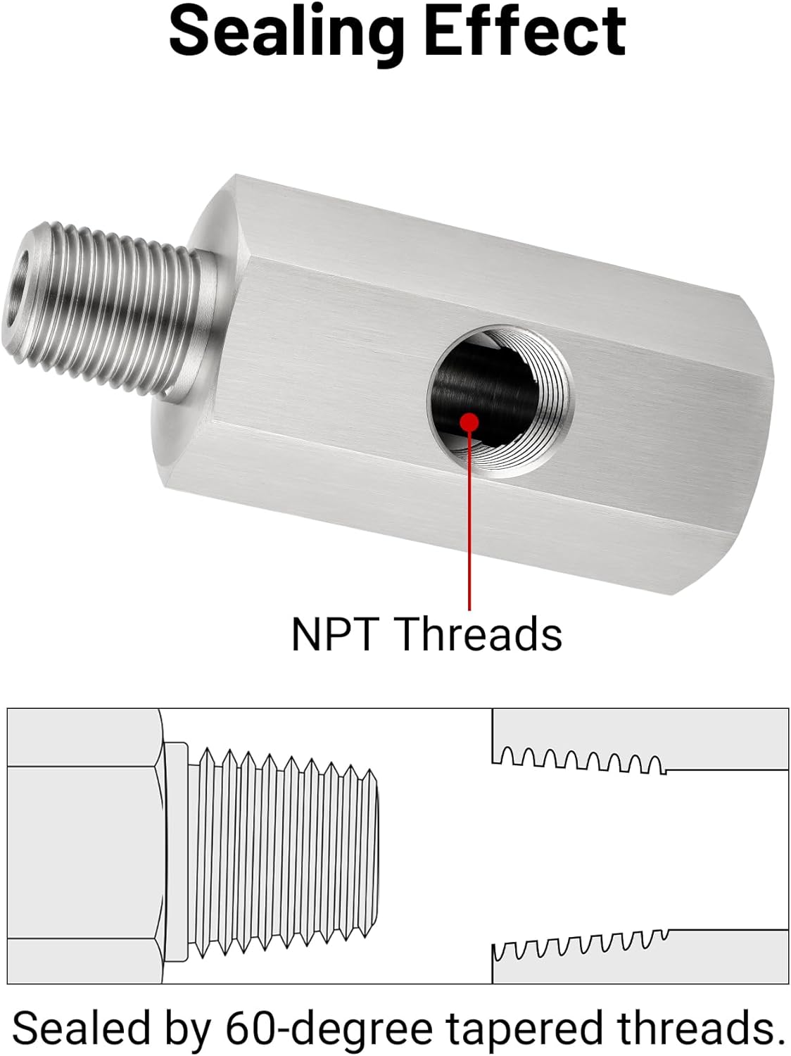 1/8 NPT Oil Pressure Sensor Tee Adapter, Stainless Steel 1/8 NPT Female to Male Threaded Oil Pressure Adapter with 1/8 NPT Female Port, Sliver - Image 6