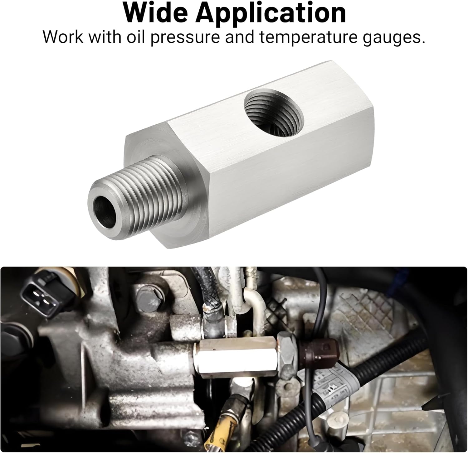 1/8 NPT Oil Pressure Sensor Tee Adapter, Stainless Steel 1/8 NPT Female to Male Threaded Oil Pressure Adapter with 1/8 NPT Female Port, Sliver - Image 7