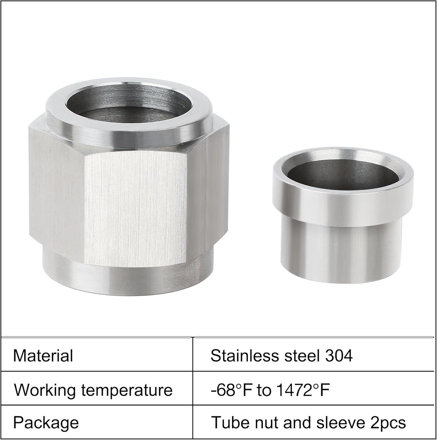 6AN Female Hardline Tube Nut and Sleeve Fitting Stainless Steel for 3/8