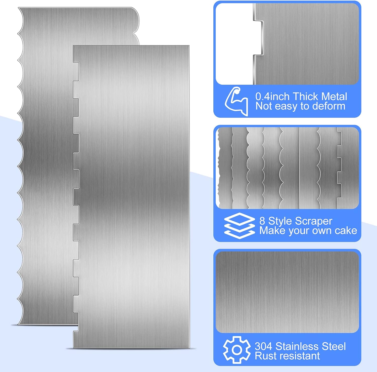 4 Pieces Stainless Steel Cake Scraper Smoother Large Double Sided Patterned Edge Stripe 9 Inch Metal Cake Decorating Comb for Icing Mousse Butter Cream Decoration, 4 Styles - Image 3