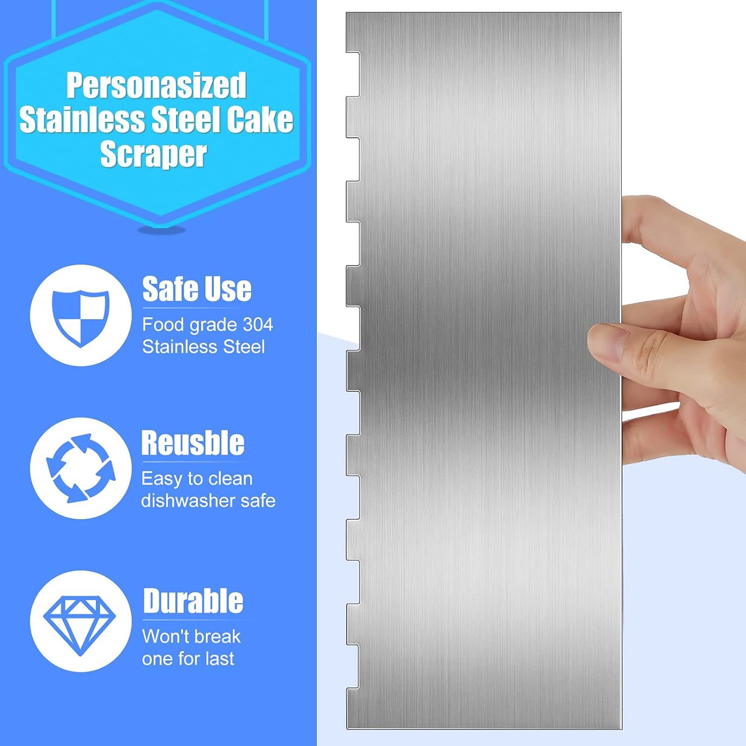4 Pieces Stainless Steel Cake Scraper Smoother Large Double Sided Patterned Edge Stripe 9 Inch Metal Cake Decorating Comb for Icing Mousse Butter Cream Decoration, 4 Styles - Image 4