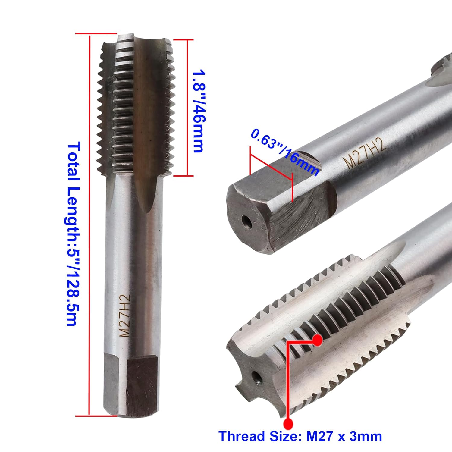 Metric Machine Tap M27 x 3mm Straight Fluted Tap Machine Screw Coarse Thread 4 Flutes Metric Taps - Image 2