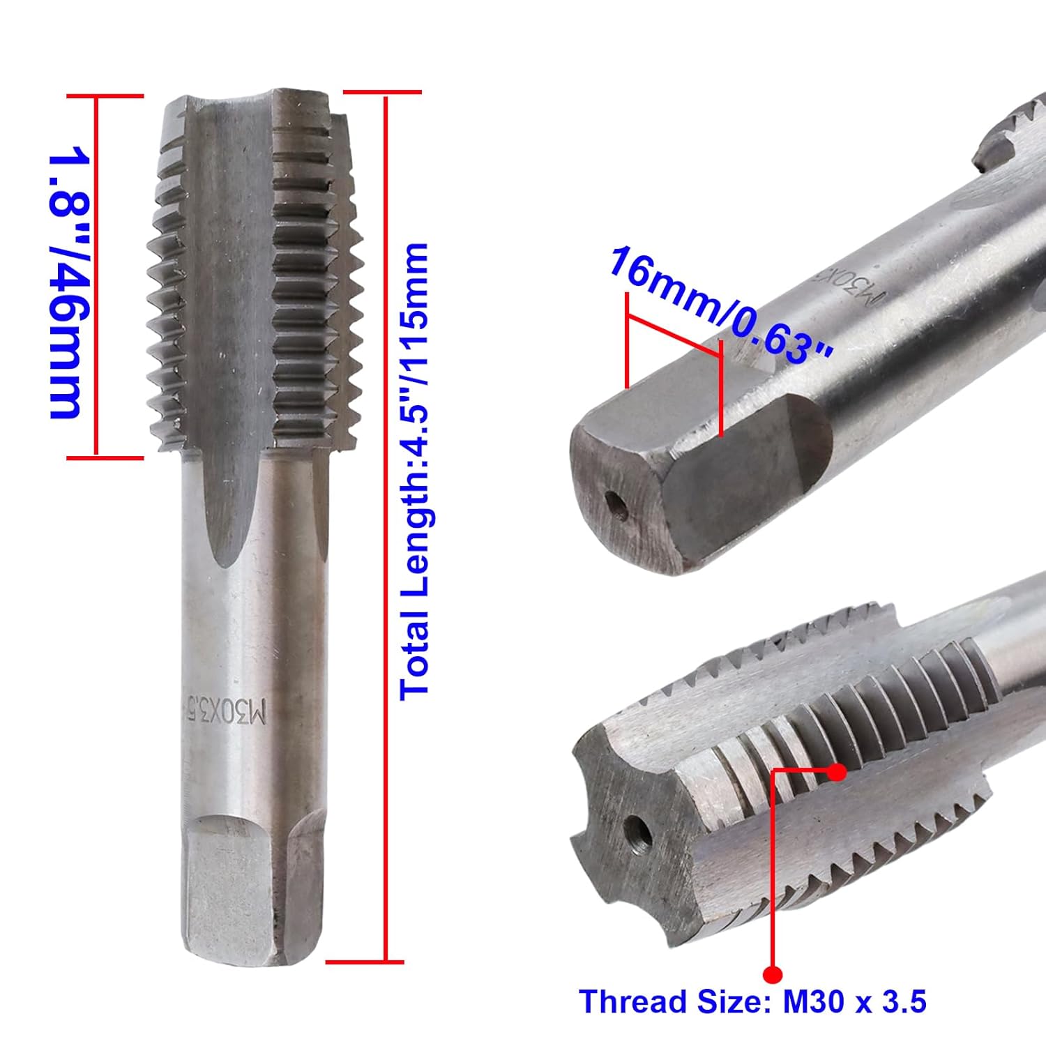 Metric Hand Tap M30 x 3.5 Taper Straight Flutes Screw Taps Threading Hand Tap Repair DIY Tool -2pcs - Image 2