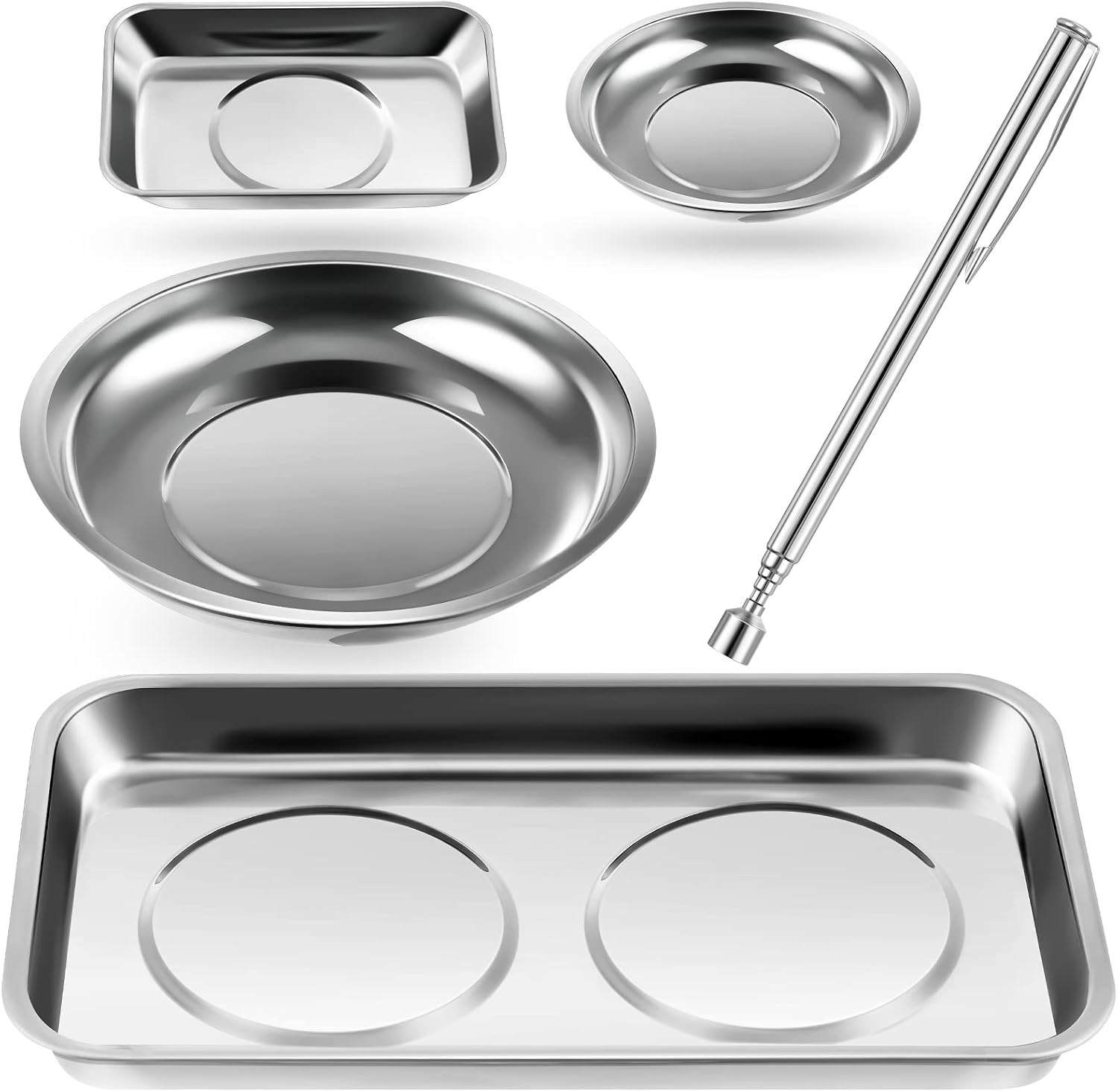 4 pcs Magnetic Tray with Magnetic Pin Screw Bolt Holder Round Magnet Parts Bowl Stainless Steel Pickup Tool Tray for Mechanic's - Image 1