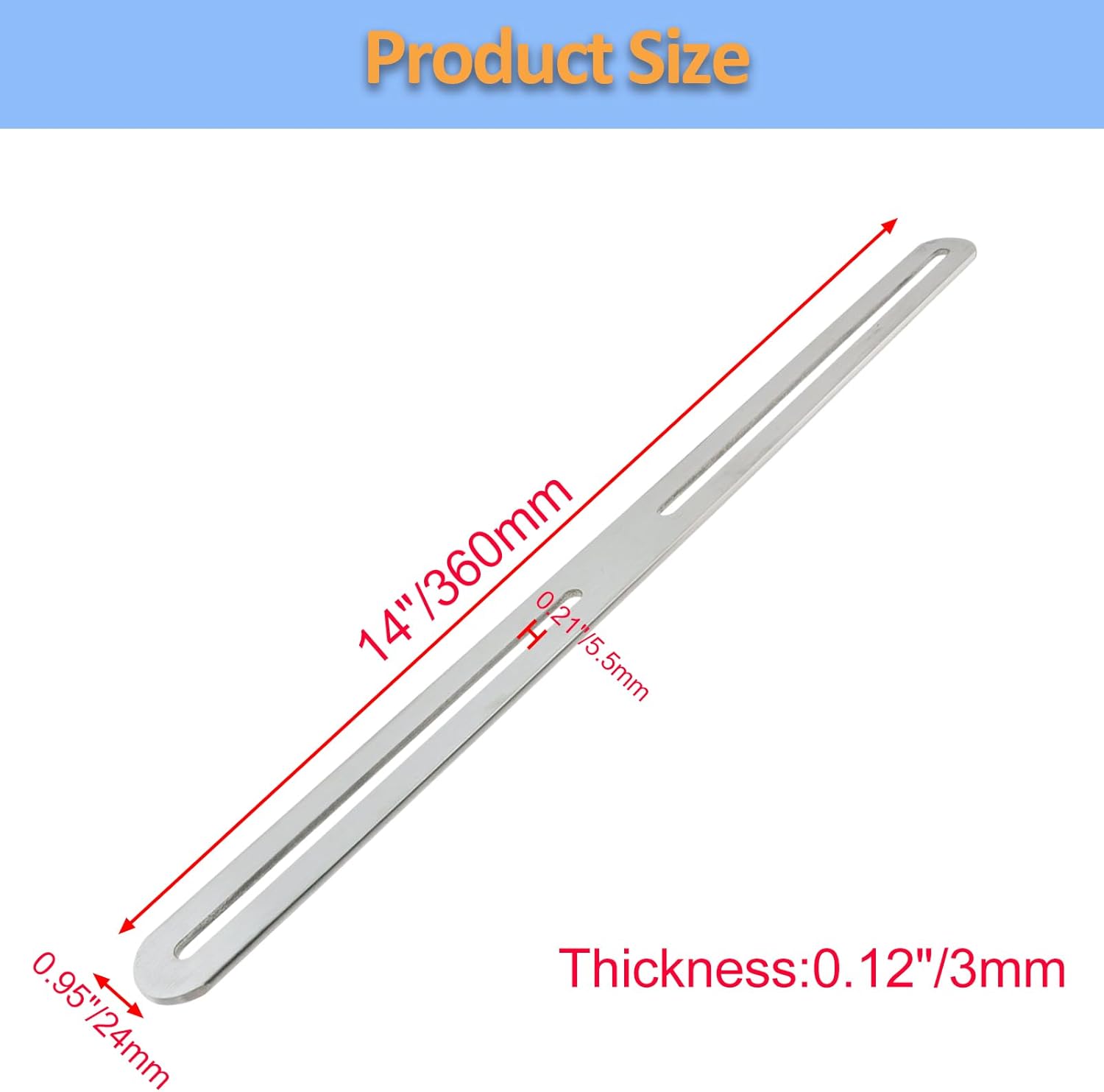 Adjustable Straight Brace Flat Mending Plates for Wood Stainless Steel Straight Bracket with Slot for Board, Bed Frame and Furniture, Silver, 14