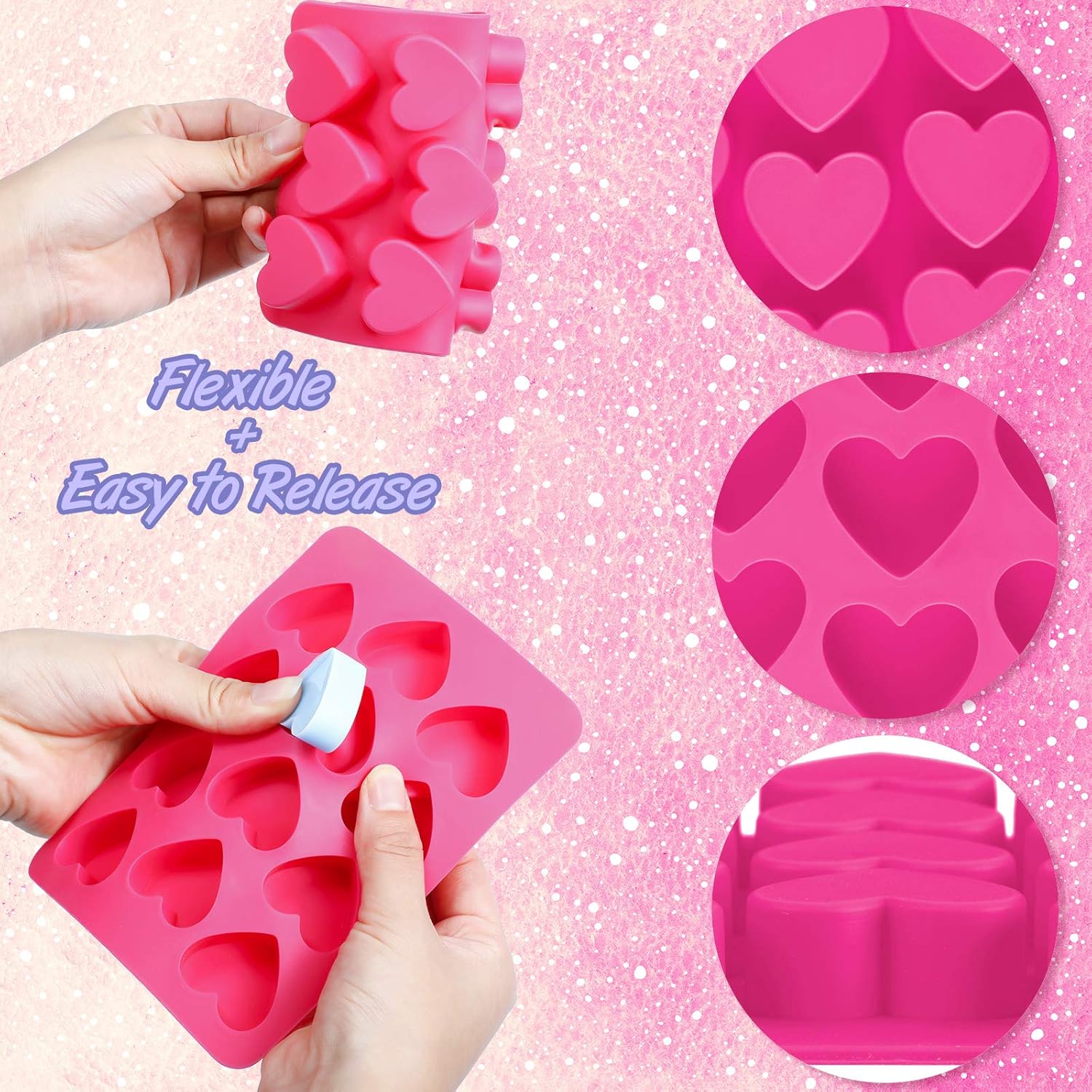 4 Pieces Heart Shaped Silicone Molds Valentine‘s Day Candy Mould Love Chocolate Molds for Valentine Heart Chocolate Candy Ice Cube Soap Cake Decoration - Image 3
