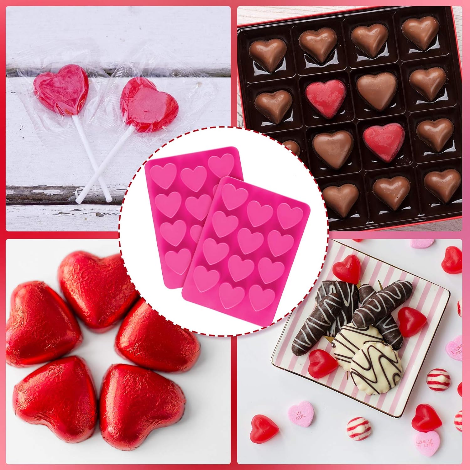 4 Pieces Heart Shaped Silicone Molds Valentine‘s Day Candy Mould Love Chocolate Molds for Valentine Heart Chocolate Candy Ice Cube Soap Cake Decoration - Image 6