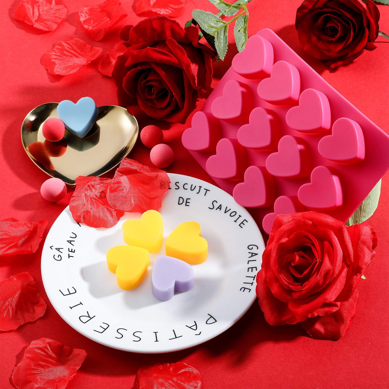 4 Pieces Heart Shaped Silicone Molds Valentine‘s Day Candy Mould Love Chocolate Molds for Valentine Heart Chocolate Candy Ice Cube Soap Cake Decoration - Image 7