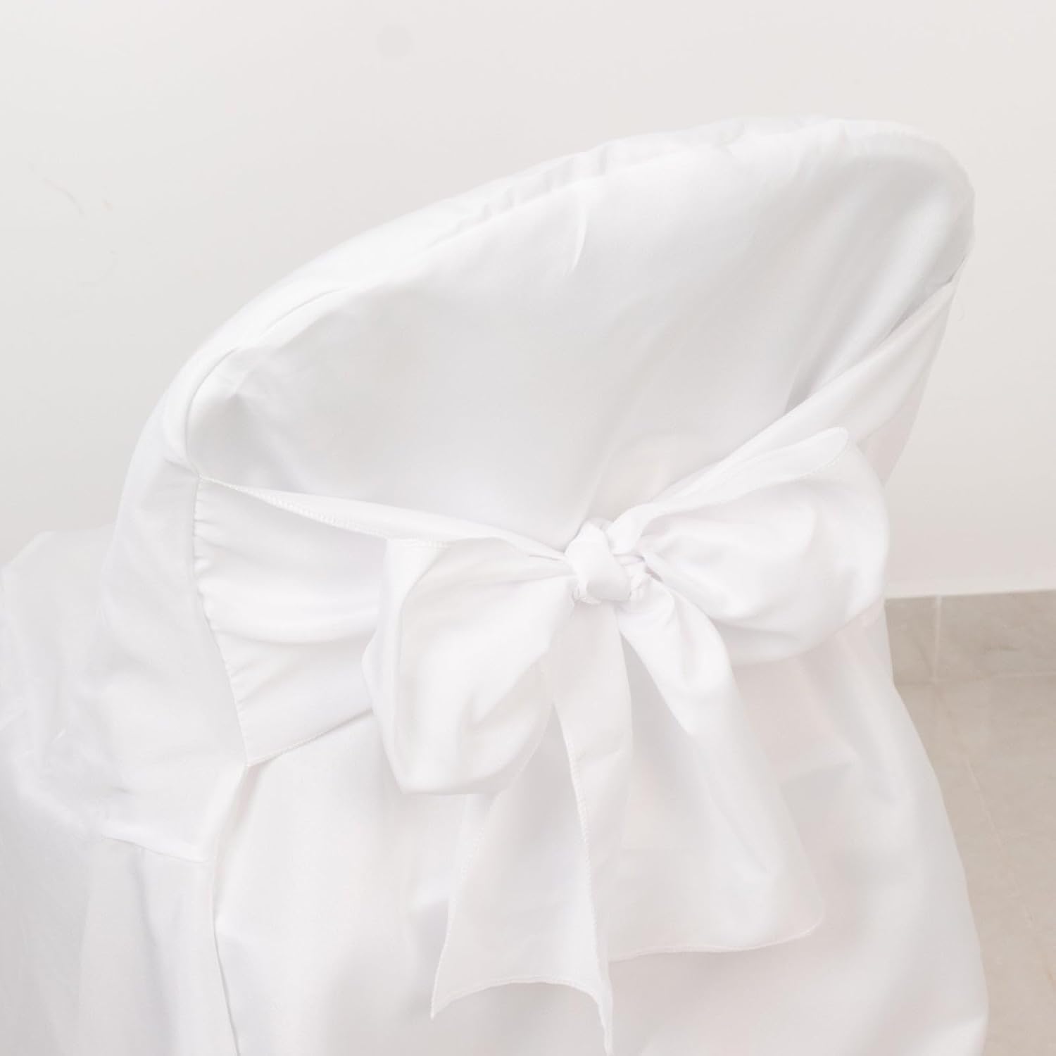 Efavormart 10 Pack White Linen Polyester Folding Chair Covers for Party Dining Chairs Reusable Wedding Chair Slipcovers with Attached Sashes Outdoor Event Decor - Image 2