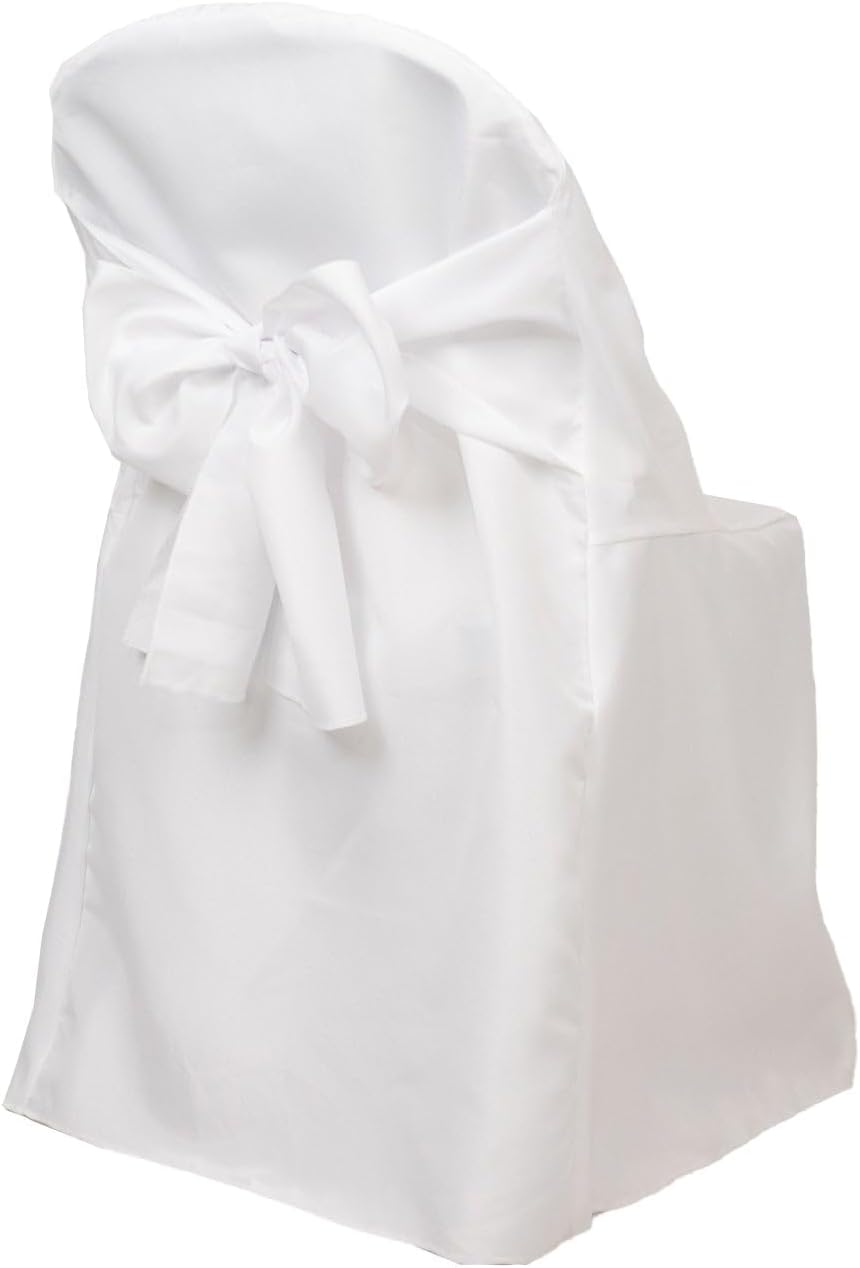 Efavormart 10 Pack White Linen Polyester Folding Chair Covers for Party Dining Chairs Reusable Wedding Chair Slipcovers with Attached Sashes Outdoor Event Decor - Image 6