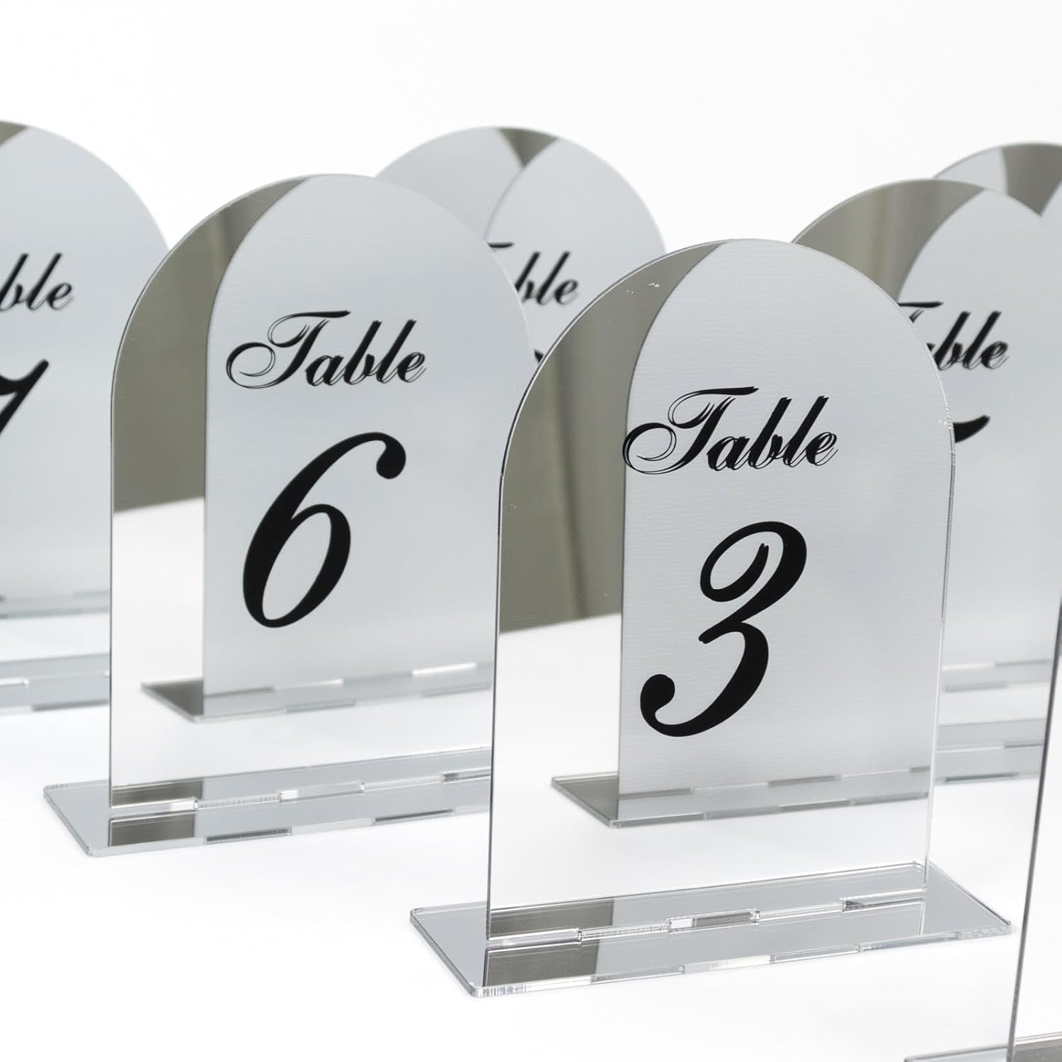 Efavormart Wedding Table Numbers 1-10 – Silver Mirror Arch Acrylic with Black Print & Stands for Elegant Receptions - 6
