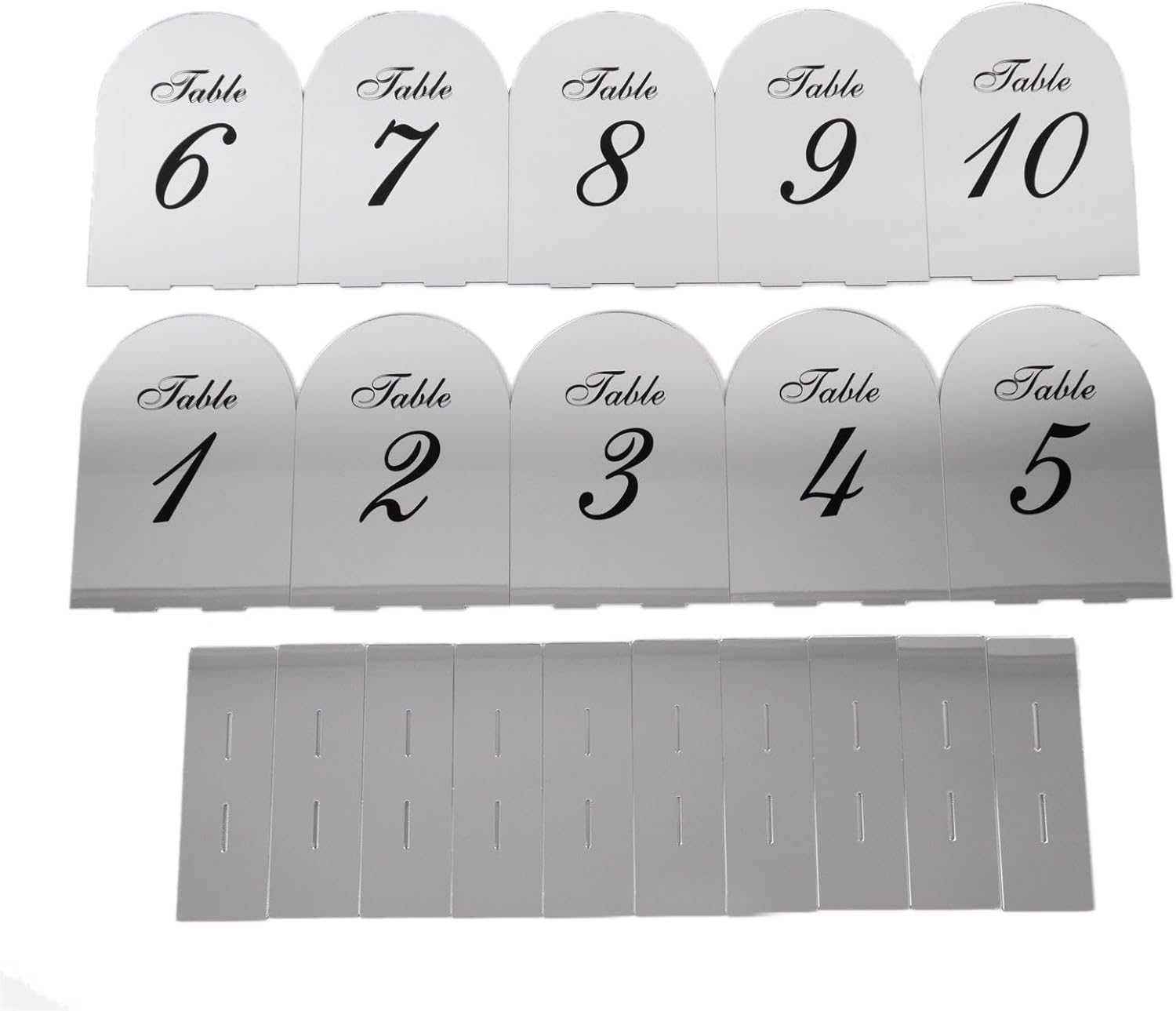 Efavormart Wedding Table Numbers 1-10 – Silver Mirror Arch Acrylic with Black Print & Stands for Elegant Receptions - 6