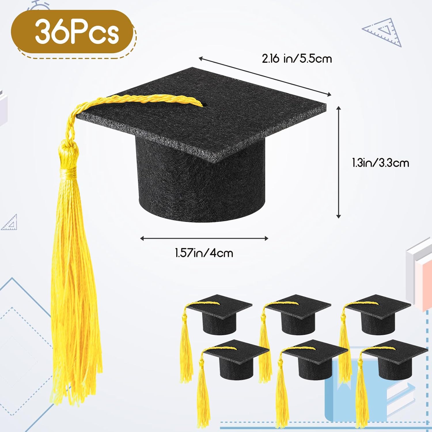 36 Pieces 2026 Mini Graduation Caps with Tassels Graduation Wine Bottle Toppers(Black Cap with Gold Tassel) - Image 2