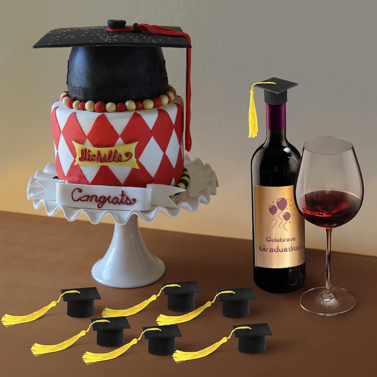 36 Pieces 2026 Mini Graduation Caps with Tassels Graduation Wine Bottle Toppers(Black Cap with Gold Tassel) - Image 3