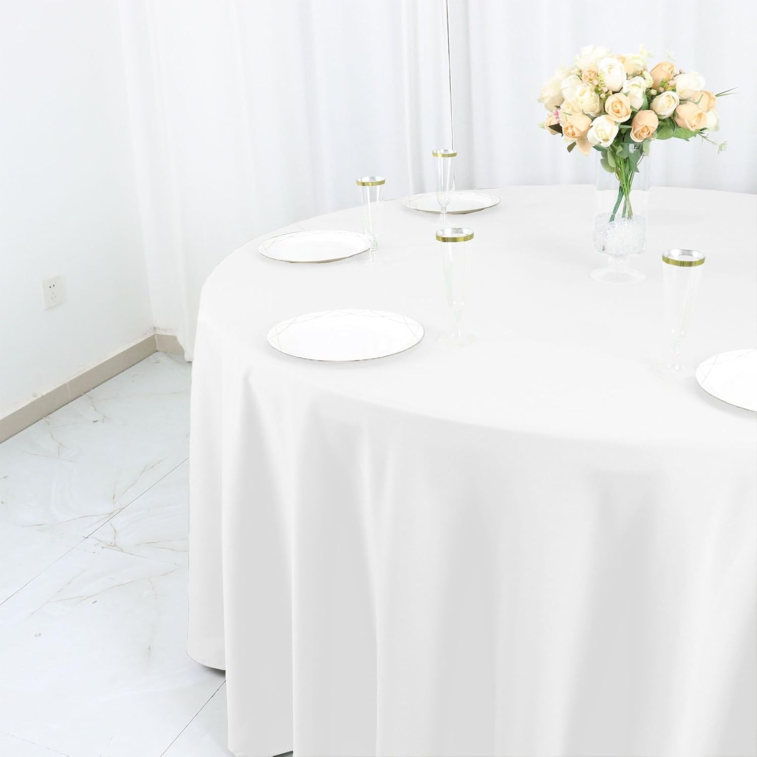 Efavormart White Cotton Blend Round Tablecloth 120