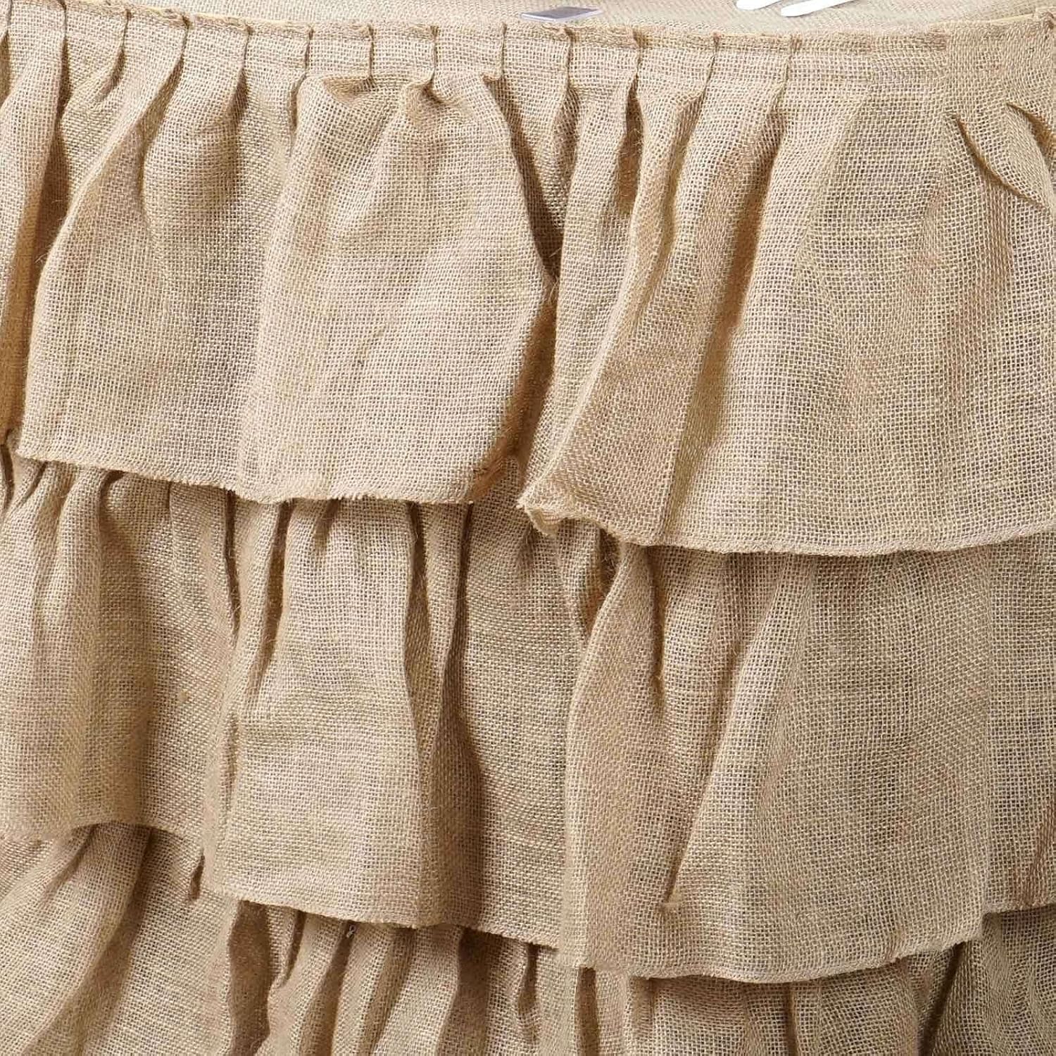 Efavormart 3 Tier Rustic Elegant Ruffled Burlap Table Skirt for Kitchen Dining Catering Wedding Party Decorations Events - 14 Ft - Image 2