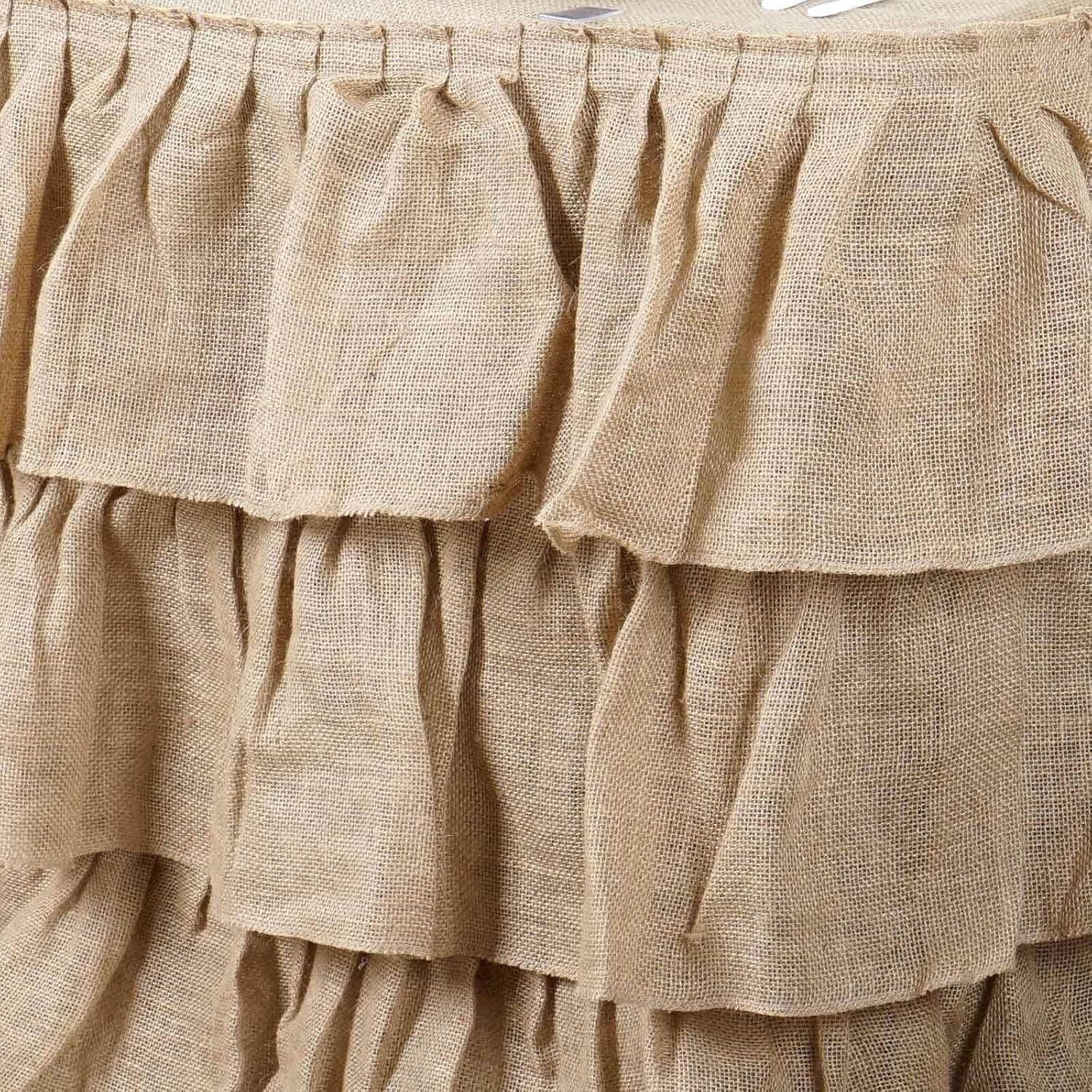 Efavormart 3 Tier Rustic Elegant Ruffled Burlap Table Skirt for Kitchen Dining Catering Wedding Party Decorations Events - 14 Ft - Image 6