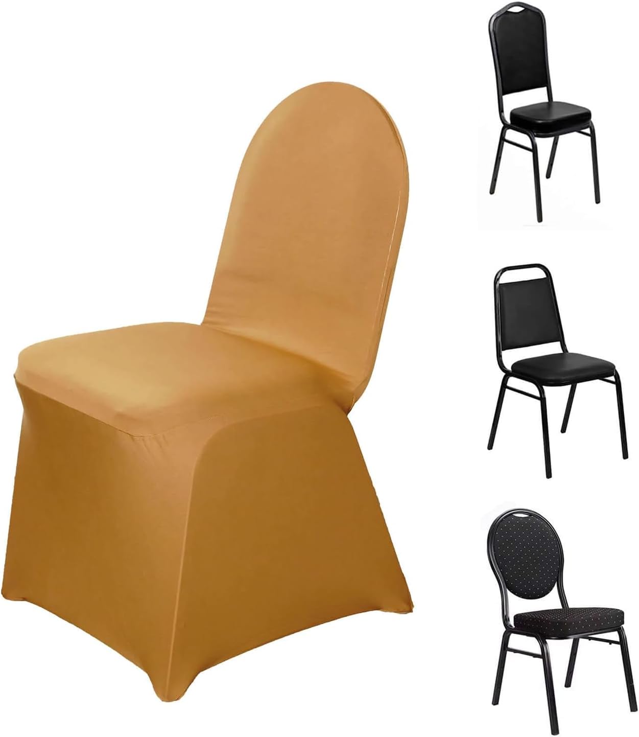 Efavormart 10 PCS Spandex Stretch Gold Chair Covers Universal Banquet Chair Covers for Party Dining with Foot Pockets Washable Wedding Chair Slip Covers for Outdoor - Image 1