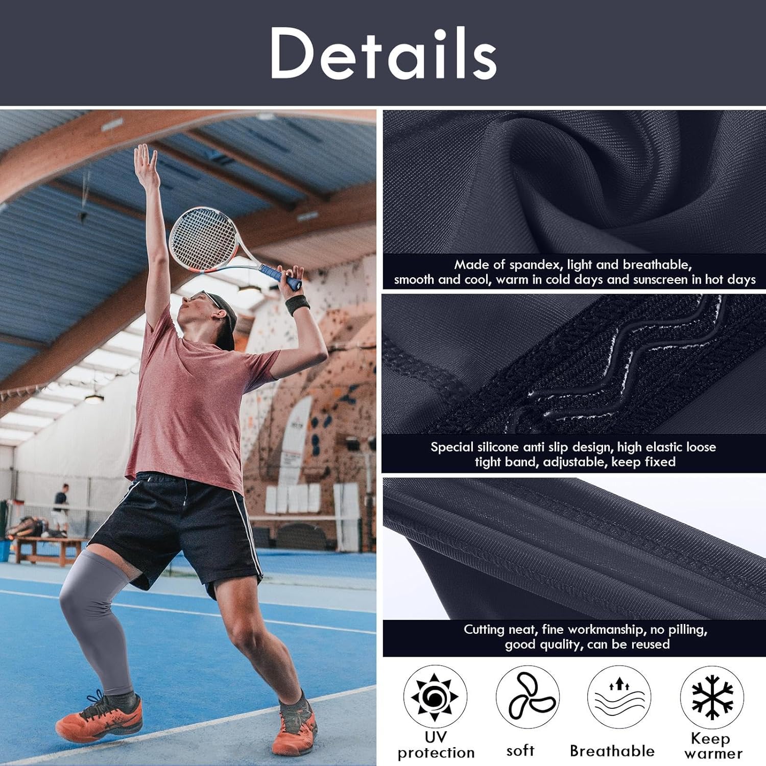 Leg Sleeves Compression Long Knee Sleeve UV Protect for Men Women Sport Basketball Football - Image 2