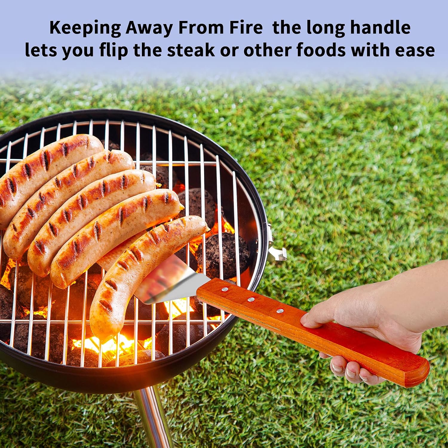 2 Pieces BBQ Extra Long Grill Turner and Grill Spatula, Stainless Steel Barbecue Grilling Accessories, Slotted Spatula and Solid Kitchen Spatula with Wooden Handle, 20 Inch - Image 4
