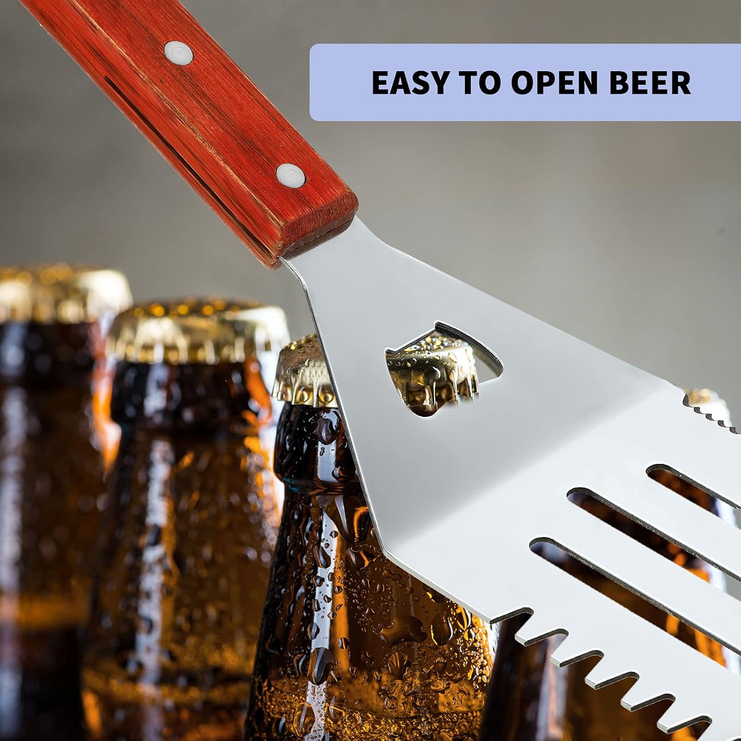 2 Pieces BBQ Extra Long Grill Turner and Grill Spatula, Stainless Steel Barbecue Grilling Accessories, Slotted Spatula and Solid Kitchen Spatula with Wooden Handle, 20 Inch - Image 5