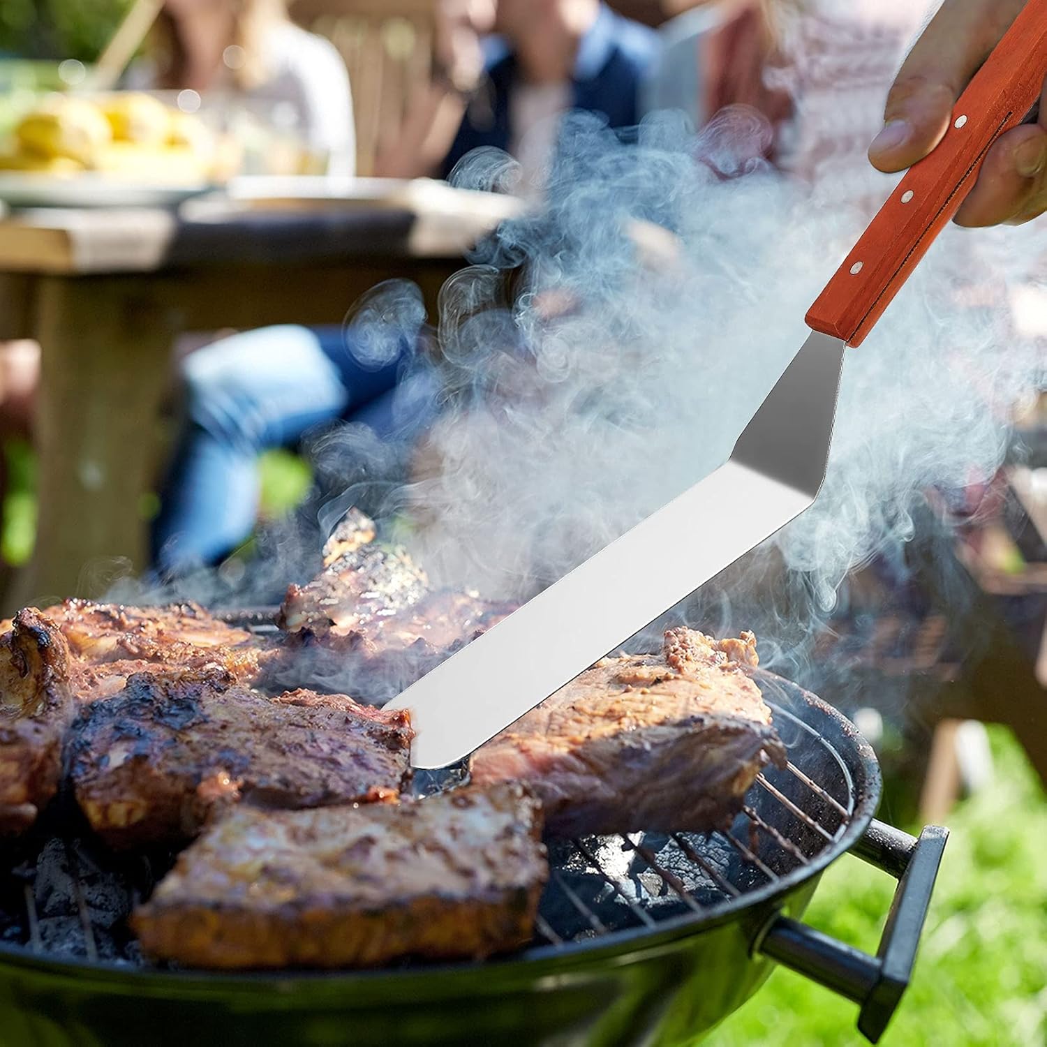 2 Pieces BBQ Extra Long Grill Turner and Grill Spatula, Stainless Steel Barbecue Grilling Accessories, Slotted Spatula and Solid Kitchen Spatula with Wooden Handle, 20 Inch - Image 6