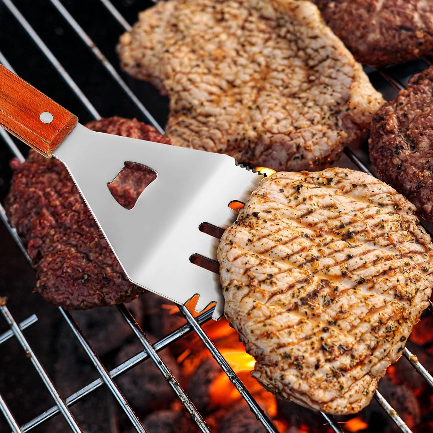 2 Pieces BBQ Extra Long Grill Turner and Grill Spatula, Stainless Steel Barbecue Grilling Accessories, Slotted Spatula and Solid Kitchen Spatula with Wooden Handle, 20 Inch - Image 7
