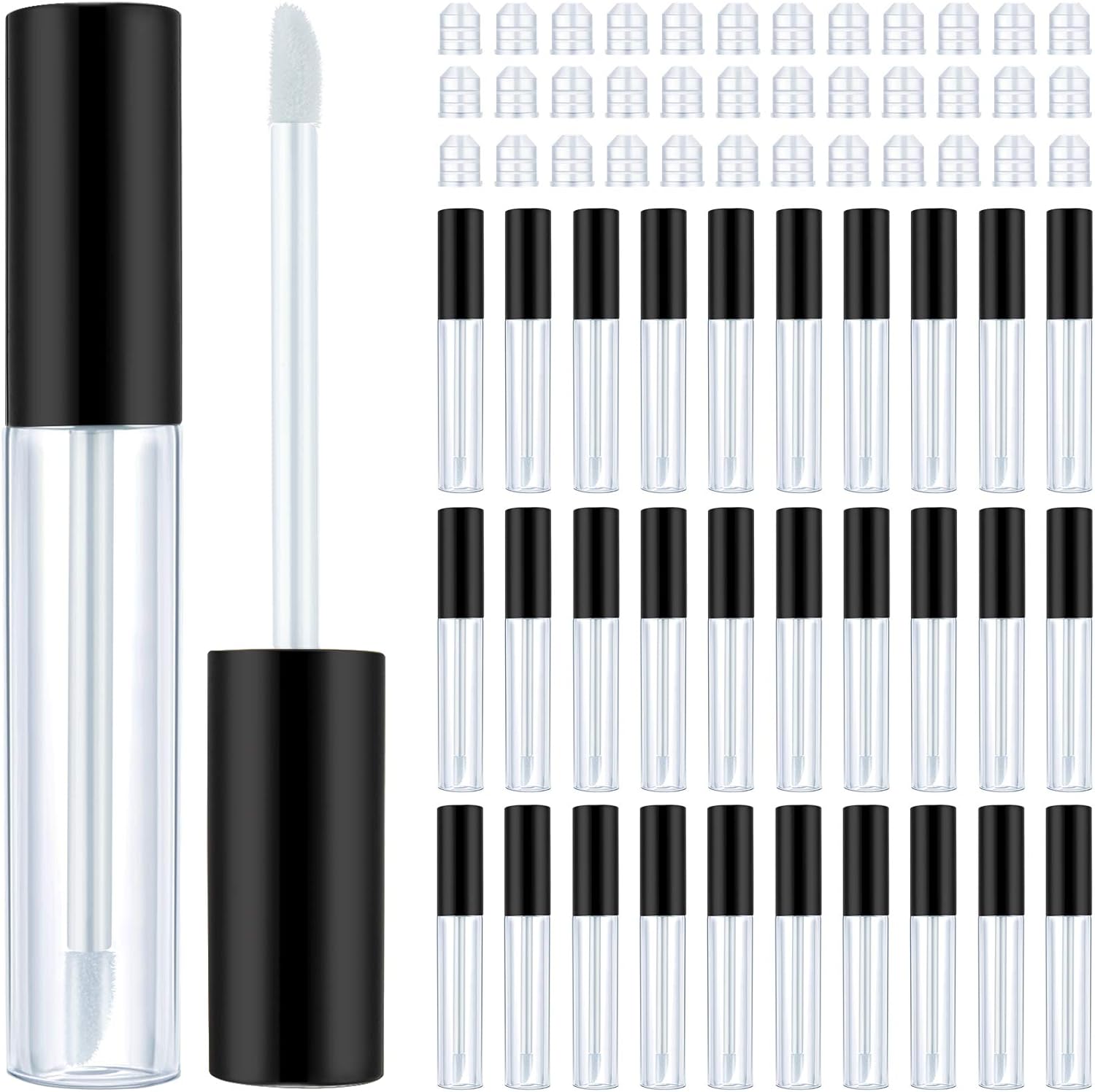 50 Pack 10 ml Empty Lip Gloss Tube Containers Clear Refillable Lip Balm Bottles Plastic Lipstick Tubes with Rubber Inserts Cosmetic Tools for Travel, DIY Makeup, Personal Cosmetic(Black) - Image 1