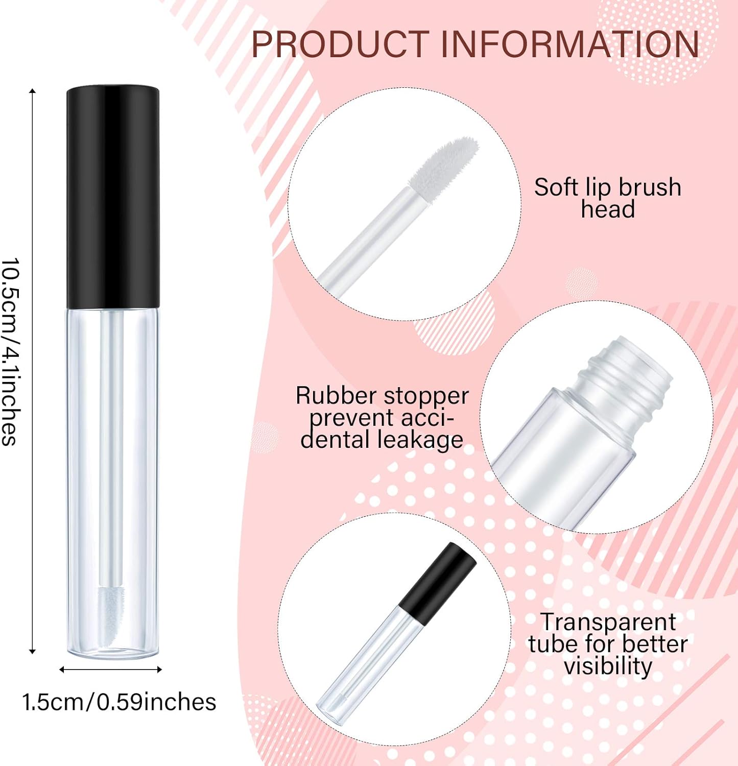 50 Pack 10 ml Empty Lip Gloss Tube Containers Clear Refillable Lip Balm Bottles Plastic Lipstick Tubes with Rubber Inserts Cosmetic Tools for Travel, DIY Makeup, Personal Cosmetic(Black) - Image 2