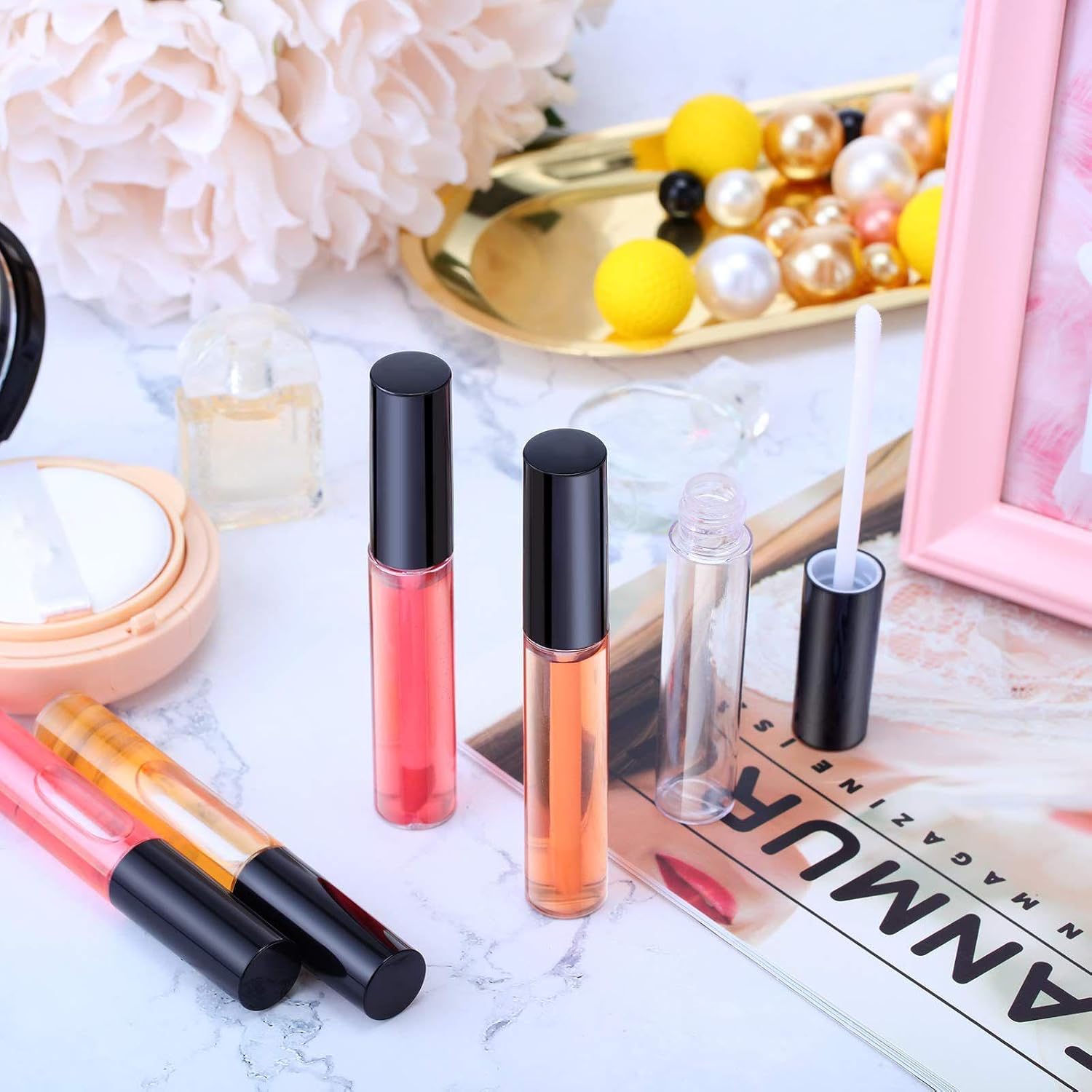 50 Pack 10 ml Empty Lip Gloss Tube Containers Clear Refillable Lip Balm Bottles Plastic Lipstick Tubes with Rubber Inserts Cosmetic Tools for Travel, DIY Makeup, Personal Cosmetic(Black) - Image 3
