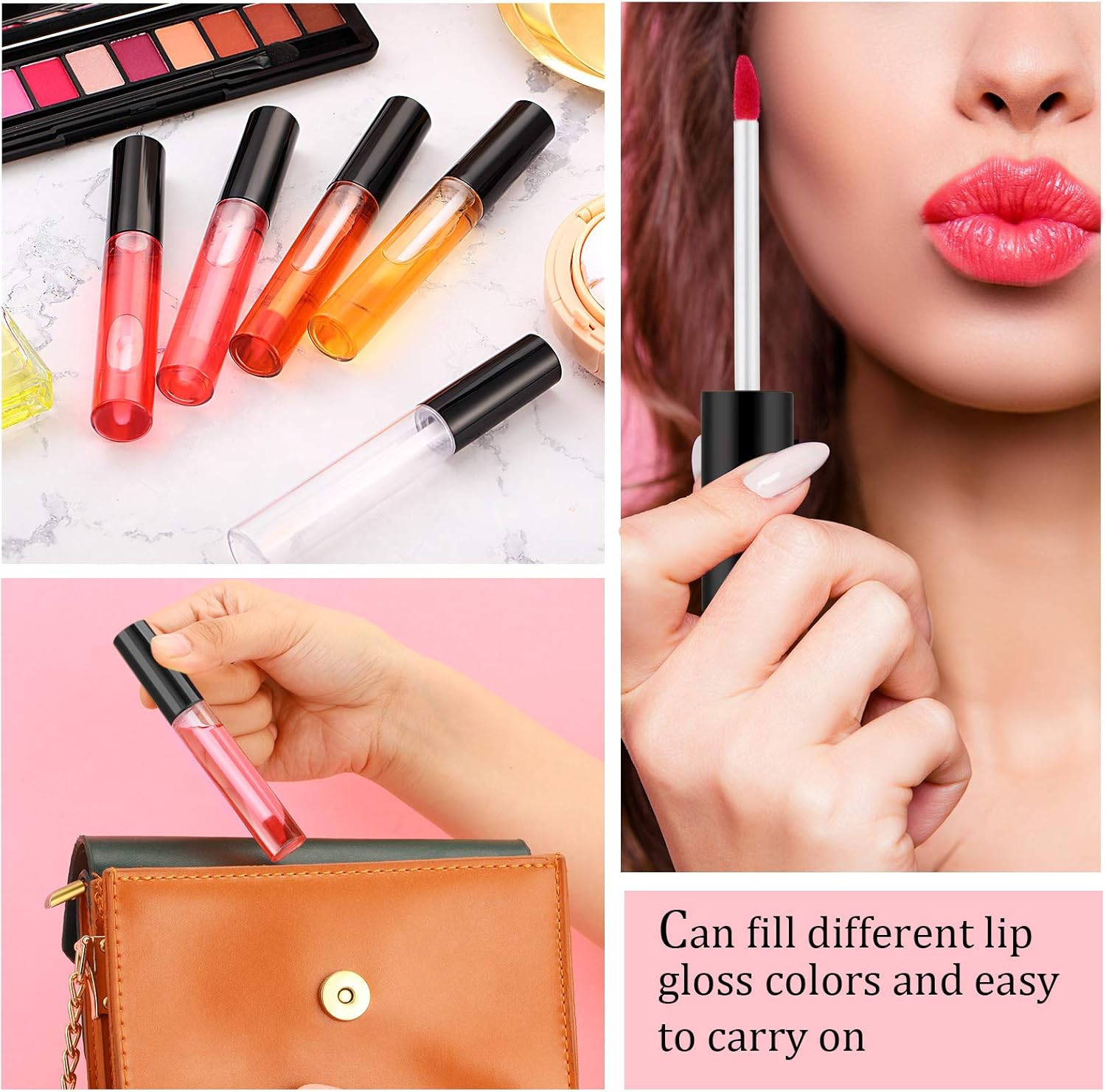 50 Pack 10 ml Empty Lip Gloss Tube Containers Clear Refillable Lip Balm Bottles Plastic Lipstick Tubes with Rubber Inserts Cosmetic Tools for Travel, DIY Makeup, Personal Cosmetic(Black) - Image 5