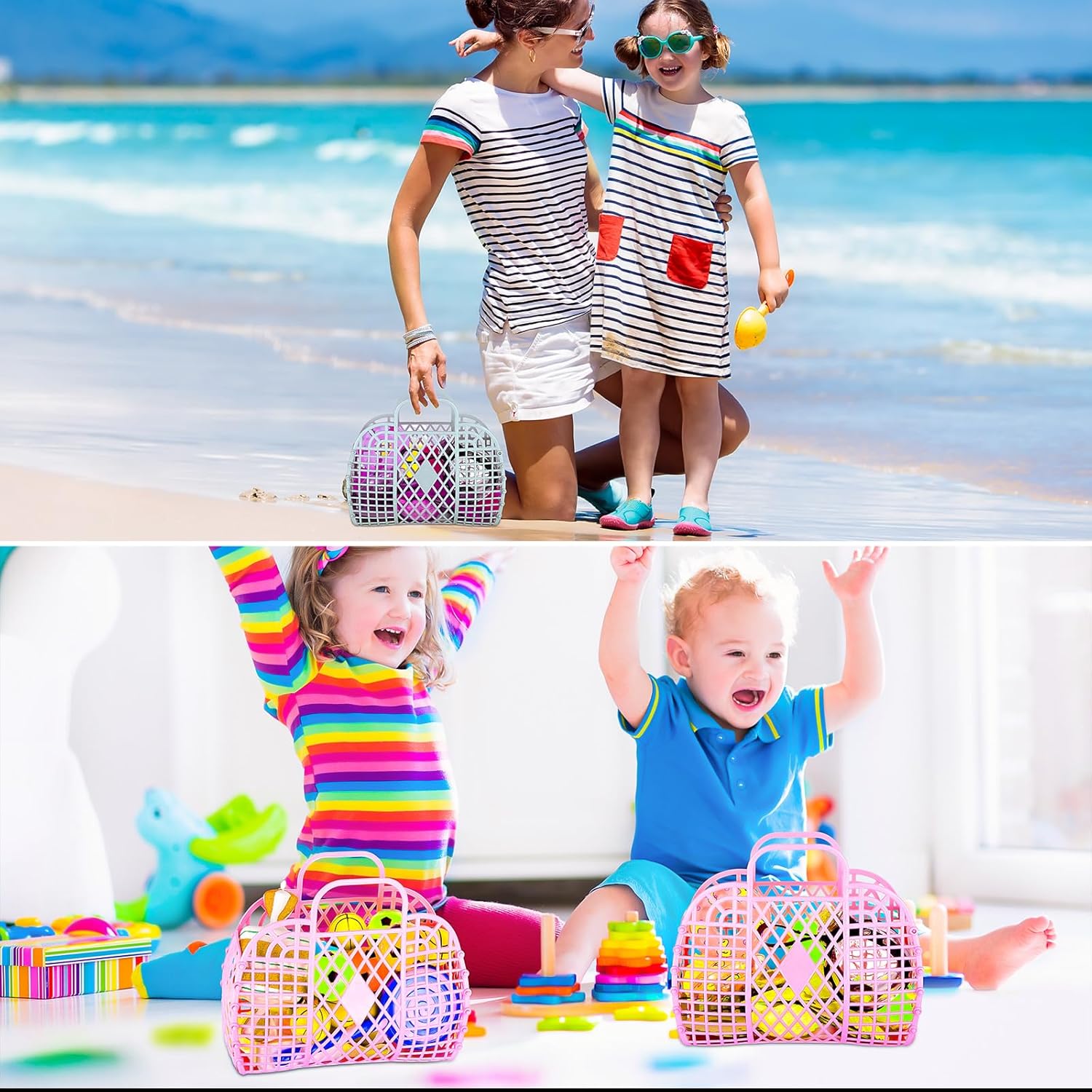 8 Pcs Jelly Bags Bulk Jelly Purse Plastic Basket Party Favor Beach Handbags Easter Egg Basket for Women Girls Kids - Image 2