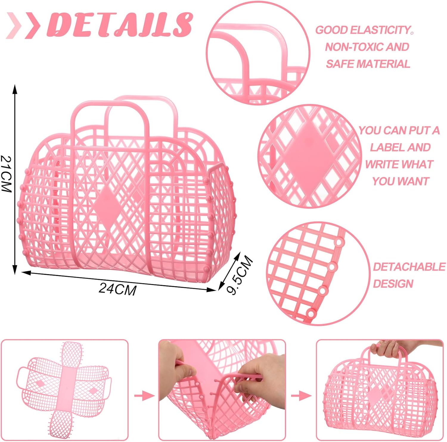 8 Pcs Jelly Bags Bulk Jelly Purse Plastic Basket Party Favor Beach Handbags Easter Egg Basket for Women Girls Kids - Image 4