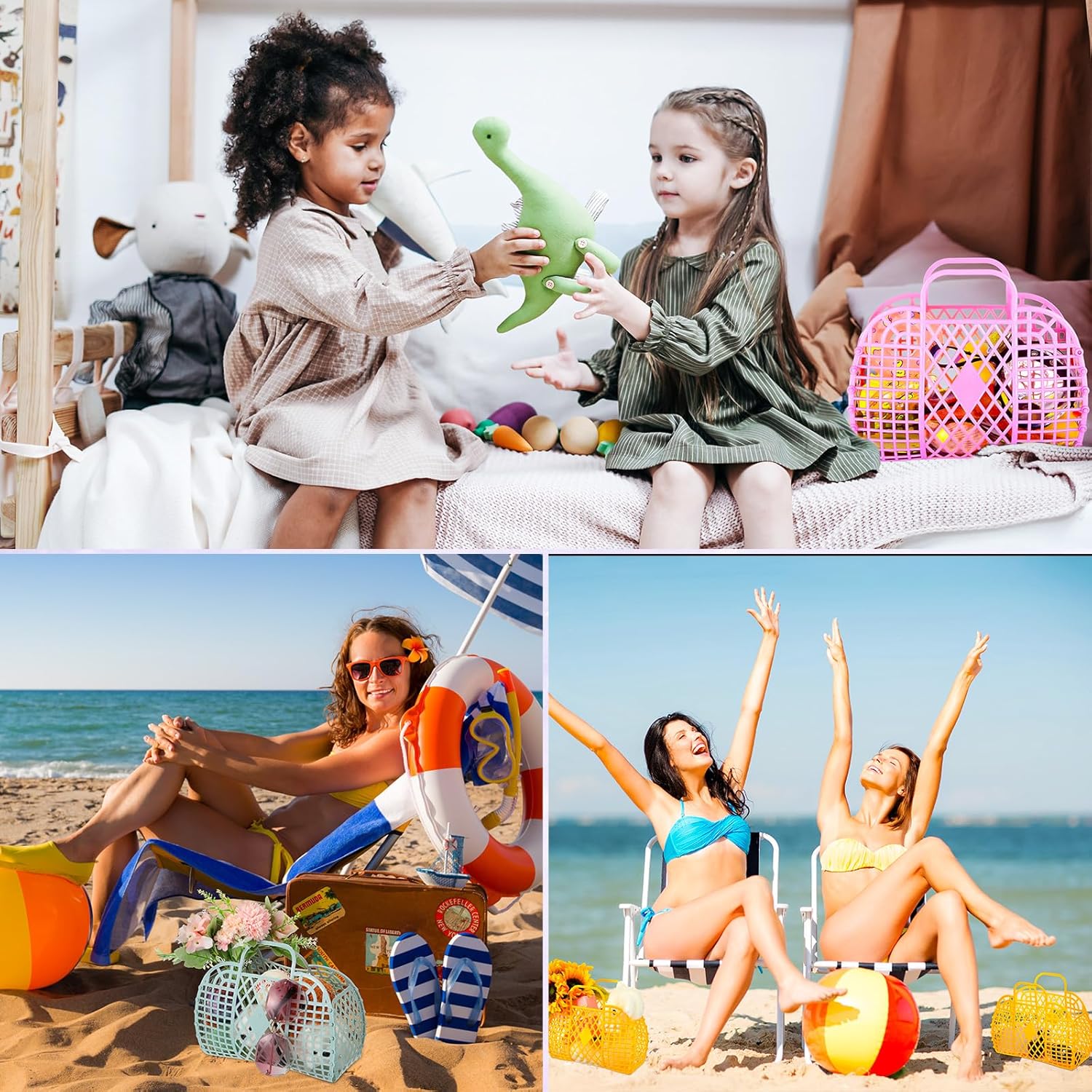 8 Pcs Jelly Bags Bulk Jelly Purse Plastic Basket Party Favor Beach Handbags Easter Egg Basket for Women Girls Kids - Image 7
