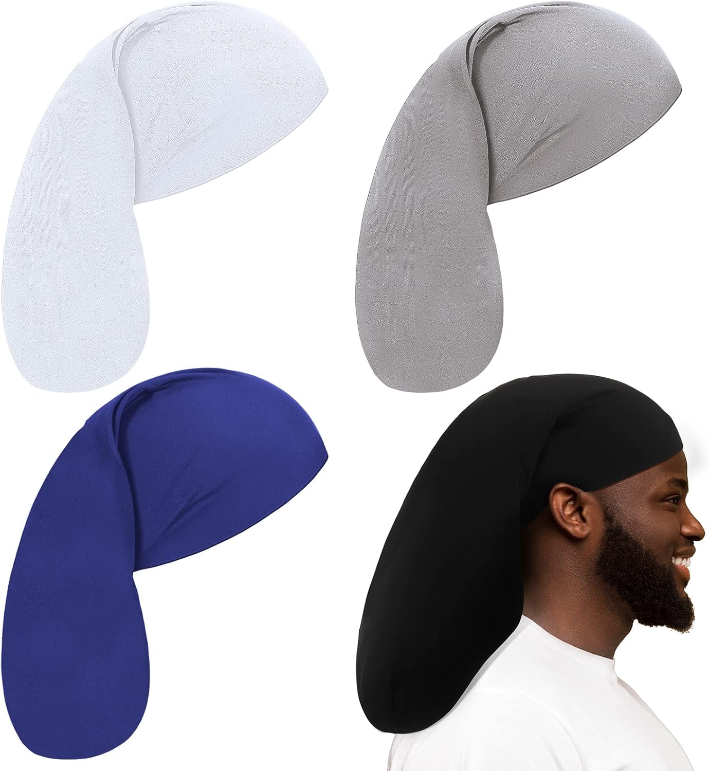 4 Pieces Unisex Jumbo Dreadlock Cap Long Dreads Hair Head Wrap Sleeping Cap Hair Accessories Sleep Bonnet for Men Women - Image 1