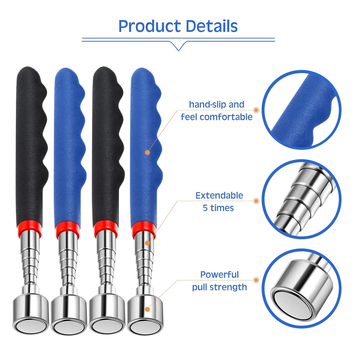 Telescoping Magnetic Pickup Tool 20 Lbs Magnet Extension Tool Telescoping 30 Inch Extendable Stick Gadget for Men Suitable for Birthday Valentine's Day Father's Day Christmas(Blue and Black,4 Pieces) - Image 3