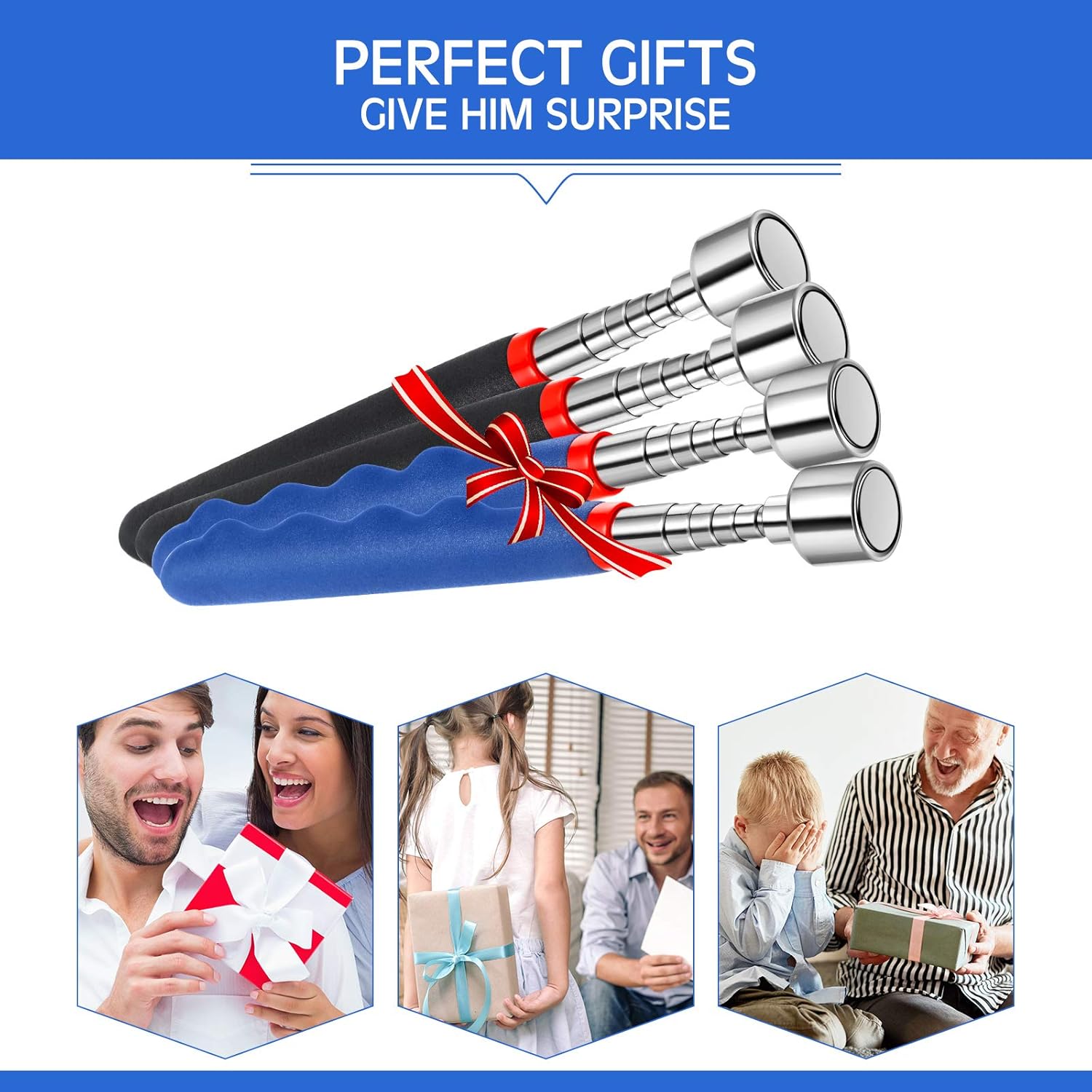 Telescoping Magnetic Pickup Tool 20 Lbs Magnet Extension Tool Telescoping 30 Inch Extendable Stick Gadget for Men Suitable for Birthday Valentine's Day Father's Day Christmas(Blue and Black,4 Pieces) - Image 5