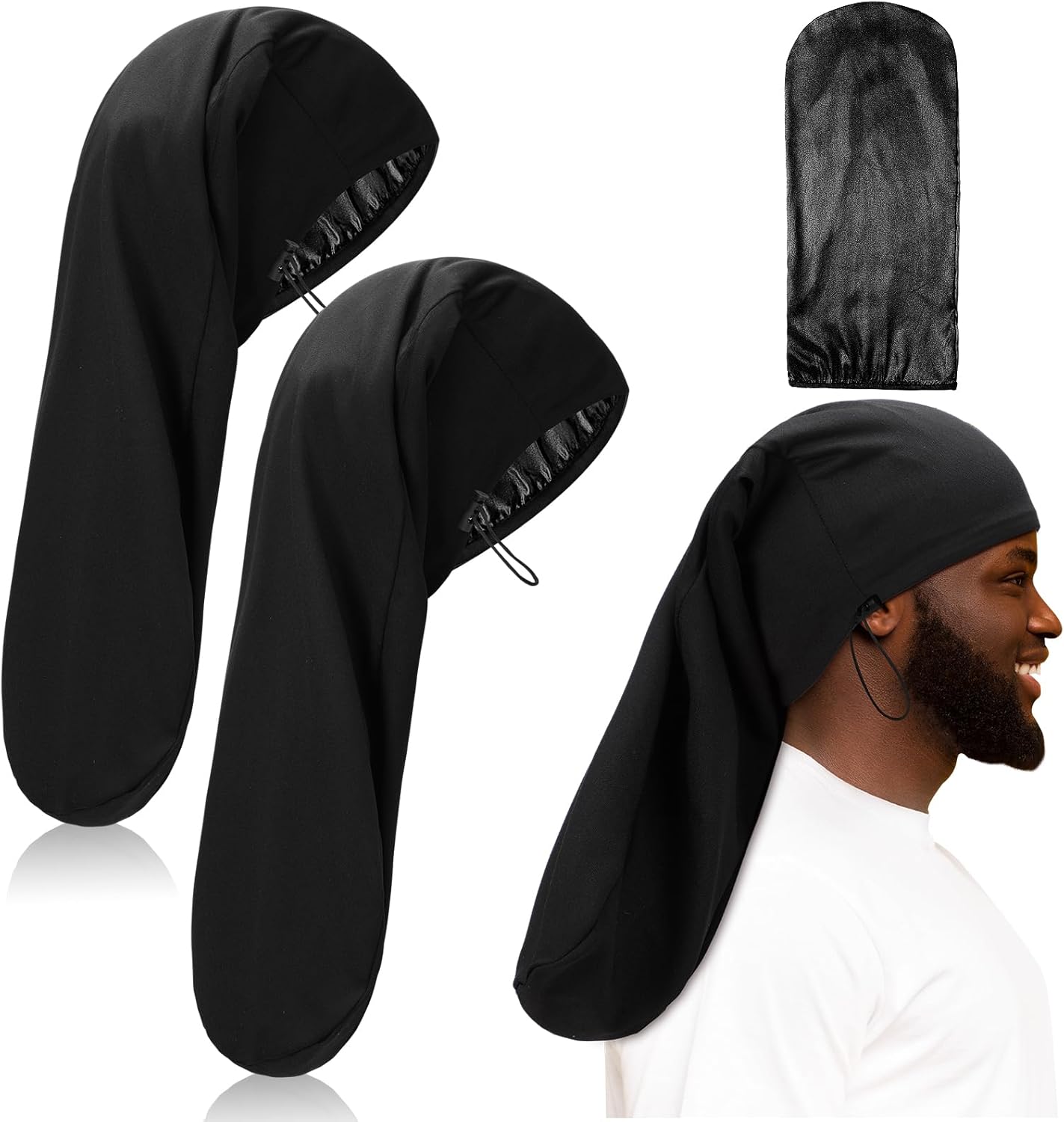 2 Pieces Satin Lined Unisex Jumbo Dreadlock Cap Long Dreads Hair Head Wrap Sleeping Cap Hair Accessories Sleep Bonnet - Image 1