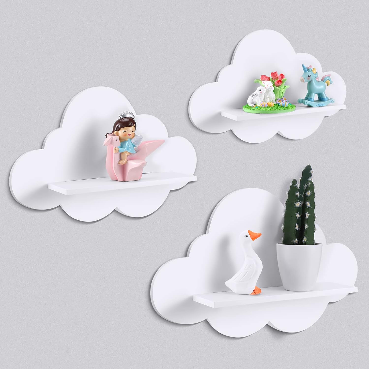 3 Pcs Floating Cloud Shelves for Wall White Wavy Small Floating Shelves for Bathroom Living Room Bedroom Corner Nursery Decor - Image 1