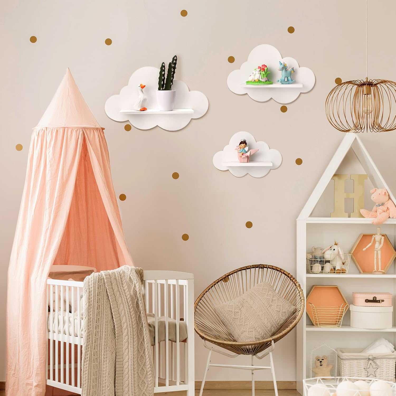 3 Pcs Floating Cloud Shelves for Wall White Wavy Small Floating Shelves for Bathroom Living Room Bedroom Corner Nursery Decor - Image 2