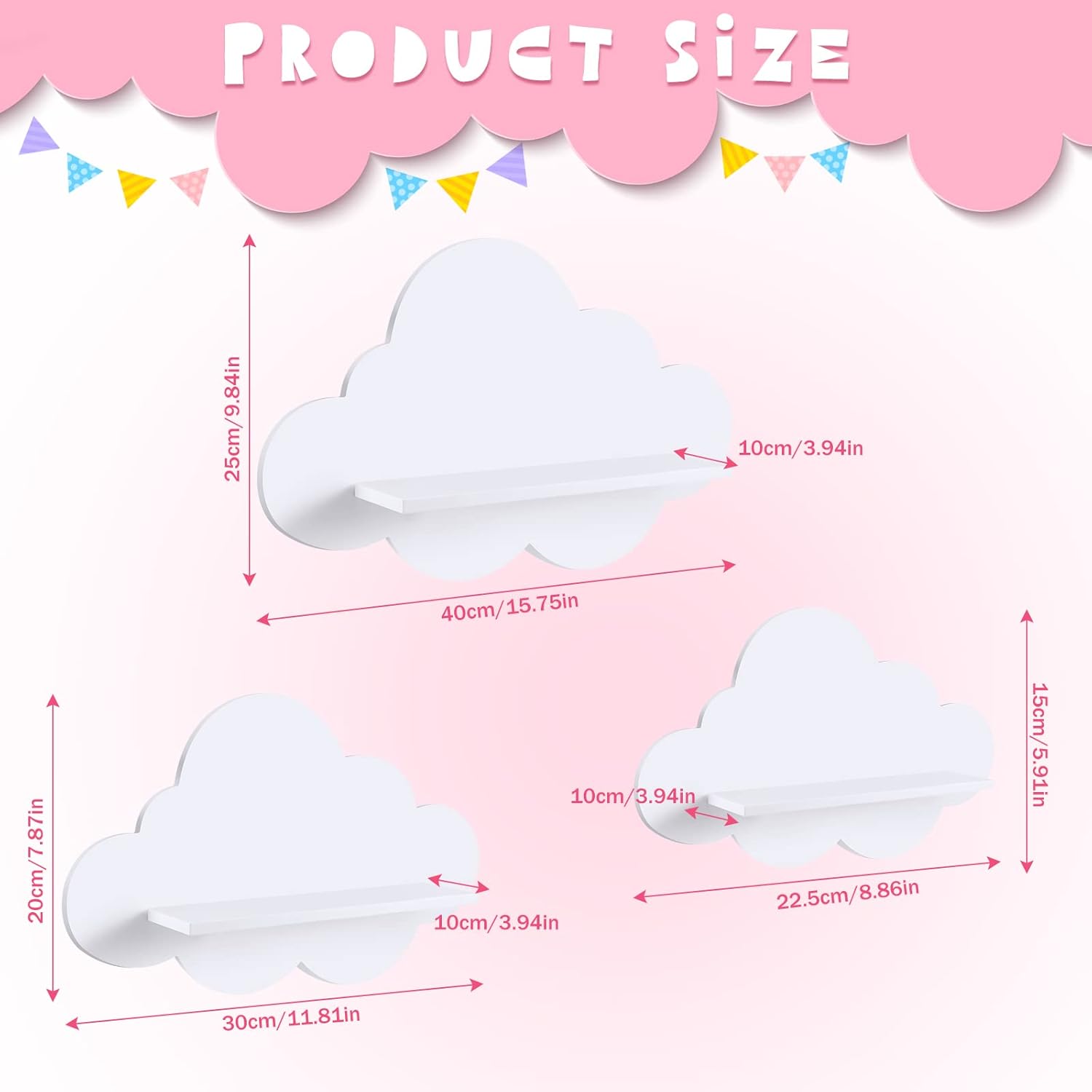 3 Pcs Floating Cloud Shelves for Wall White Wavy Small Floating Shelves for Bathroom Living Room Bedroom Corner Nursery Decor - Image 3