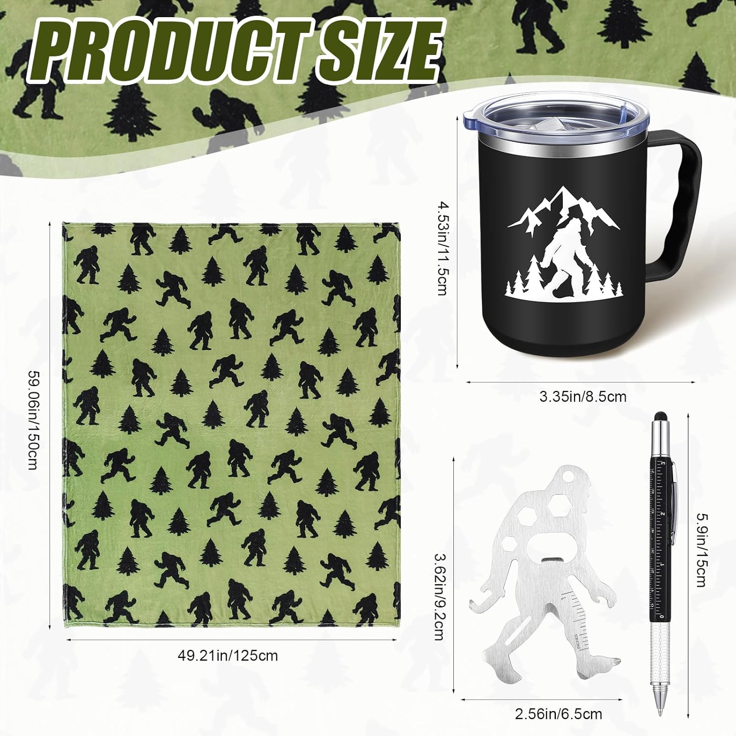 5 Pcs Bigfoot Sasquatch Gifts Sasquatch Lovers Gift with Large Blanket 12 oz Insulated Tumbler Socks Can Opener Keychain and Ballpoint Pen for Men Women Dad Grandpa Gifts - Image 2