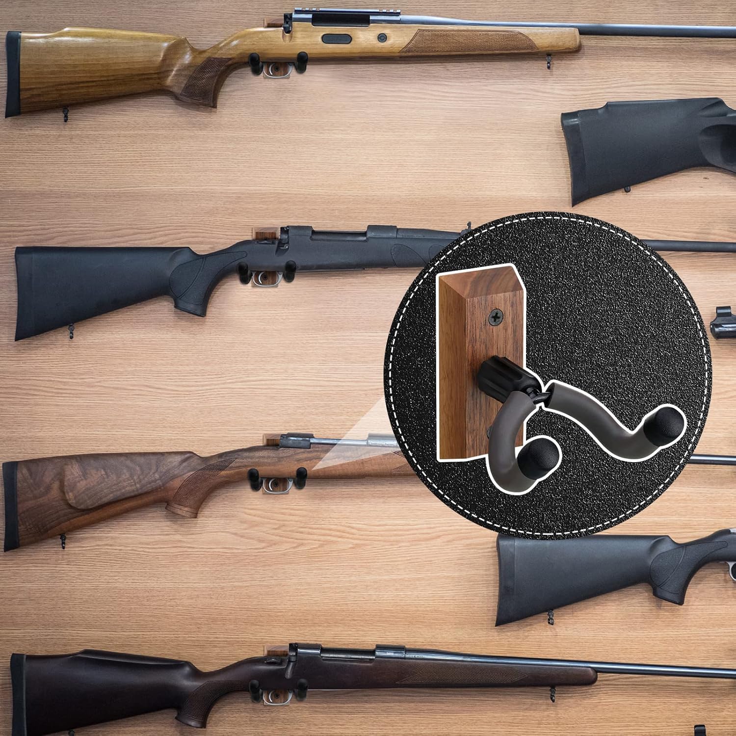 Crossbow Hanger for Wall Vertical Gun Rack Wall Mount Hardwood Gun Holder Compound Bow Hanger Holder Displays Rack Shotgun Hooks Rifle Storage Securely Holds Airsoft Firearm - Image 5