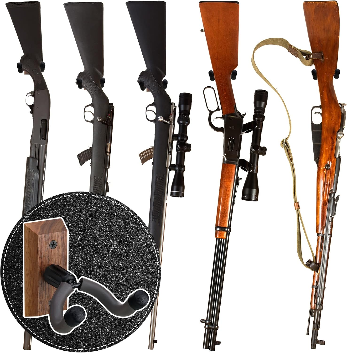 Crossbow Hanger for Wall Vertical Gun Rack Wall Mount Hardwood Gun Holder Compound Bow Hanger Holder Displays Rack Shotgun Hooks Rifle Storage Securely Holds Airsoft Firearm - Image 7
