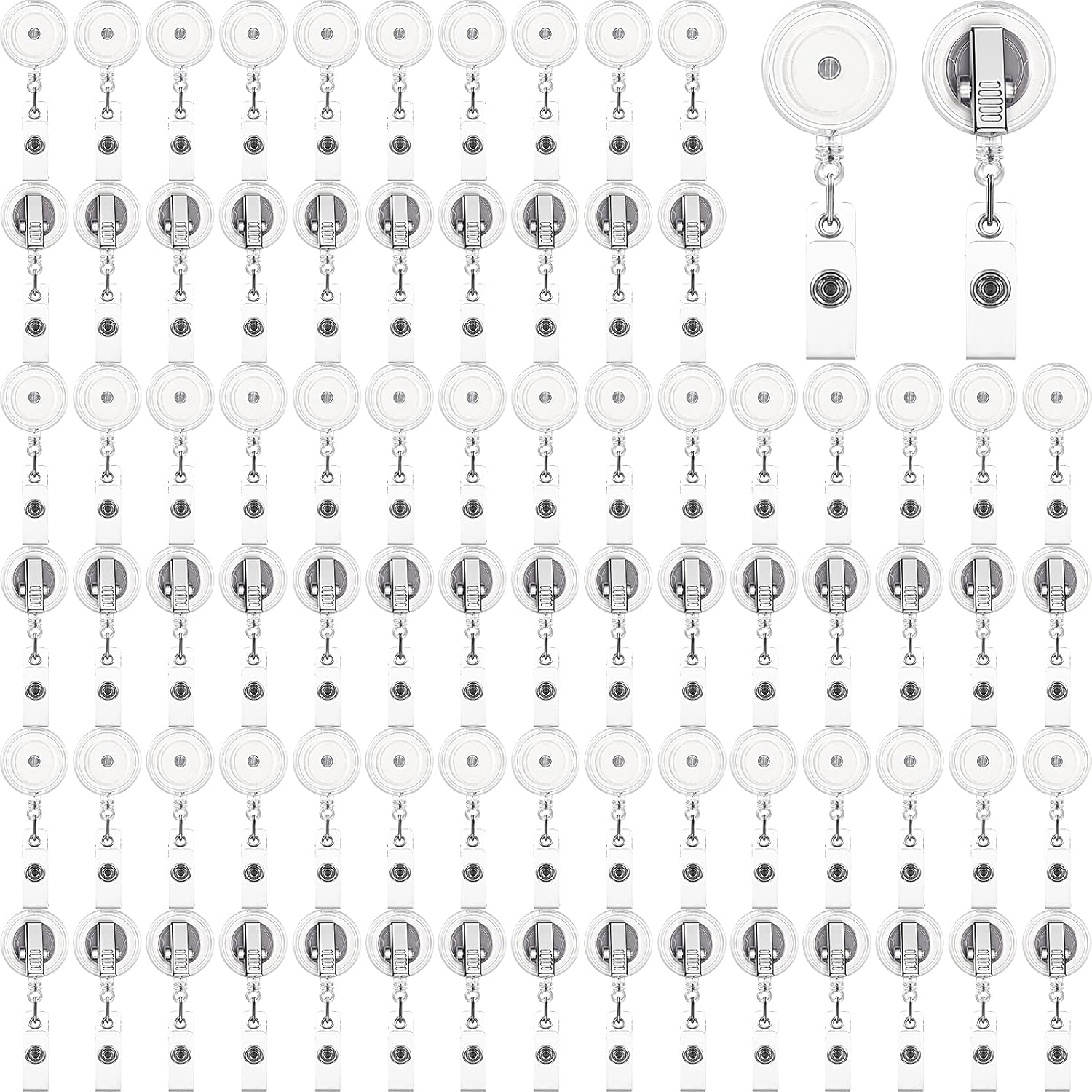 100 Pcs Translucent Retractable Badge Reels Round ID Badge Holders Nursing Name Reels with Swivel Alligator Clip and Vinyl Card Strap for Nurses Volunteer Students Teachers(Translucent Clear) - Image 1
